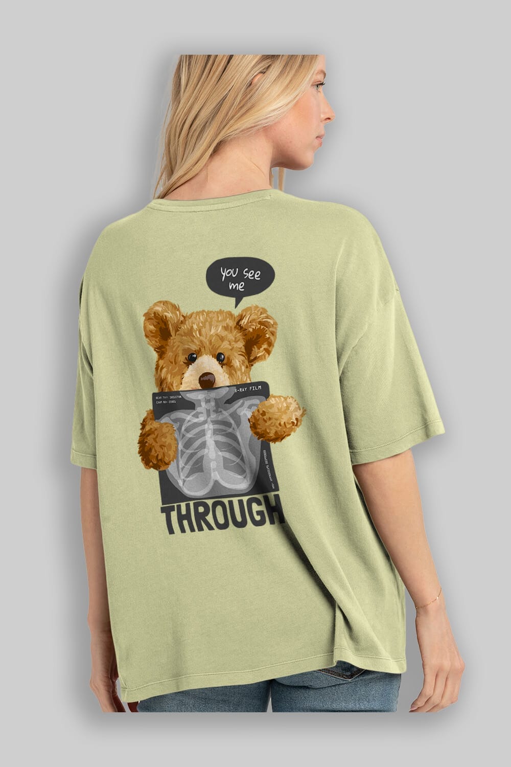 Teddy Bear Trough Arka Baskılı Oversize t-shirt Erkek Kadın Unisex %100 Pamuk