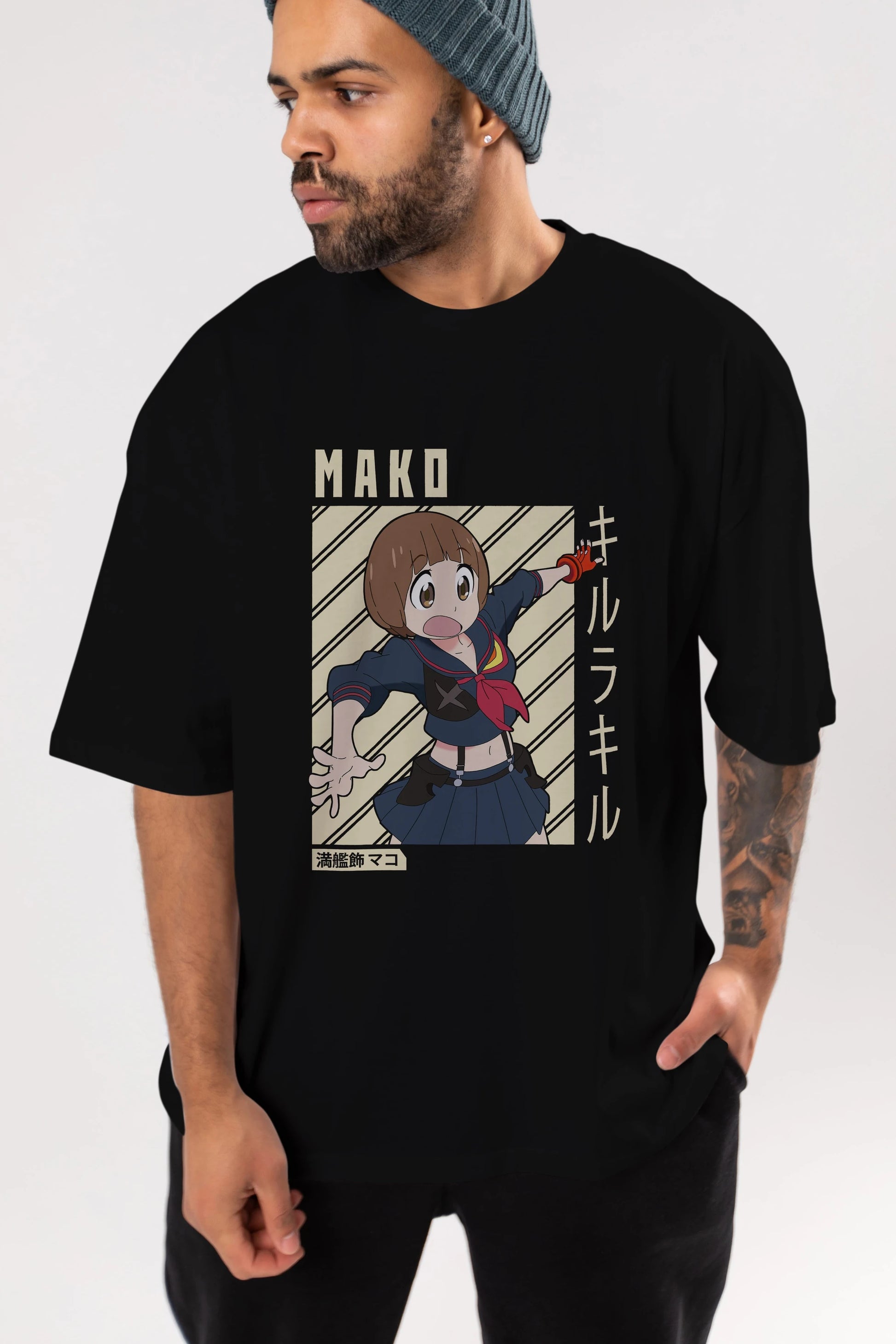Mako Mankanshoku 1 Anime Ön Baskılı Oversize t-shirt %100 pamuk Erkek Kadın Unisex