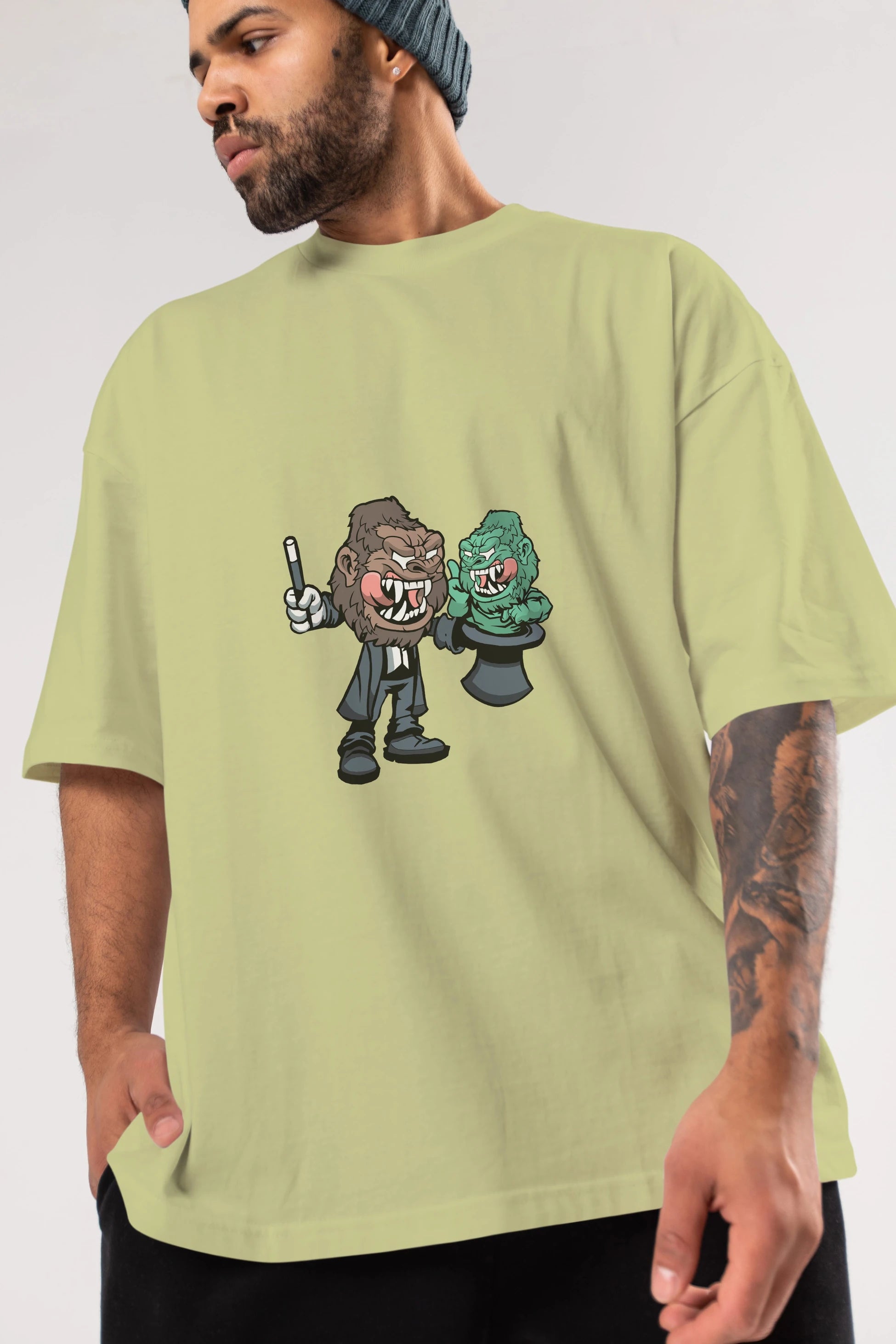 Gorilla Magician Ön Baskılı Oversize t-shirt Erkek Kadın Unisex %100 Pamuk tişort