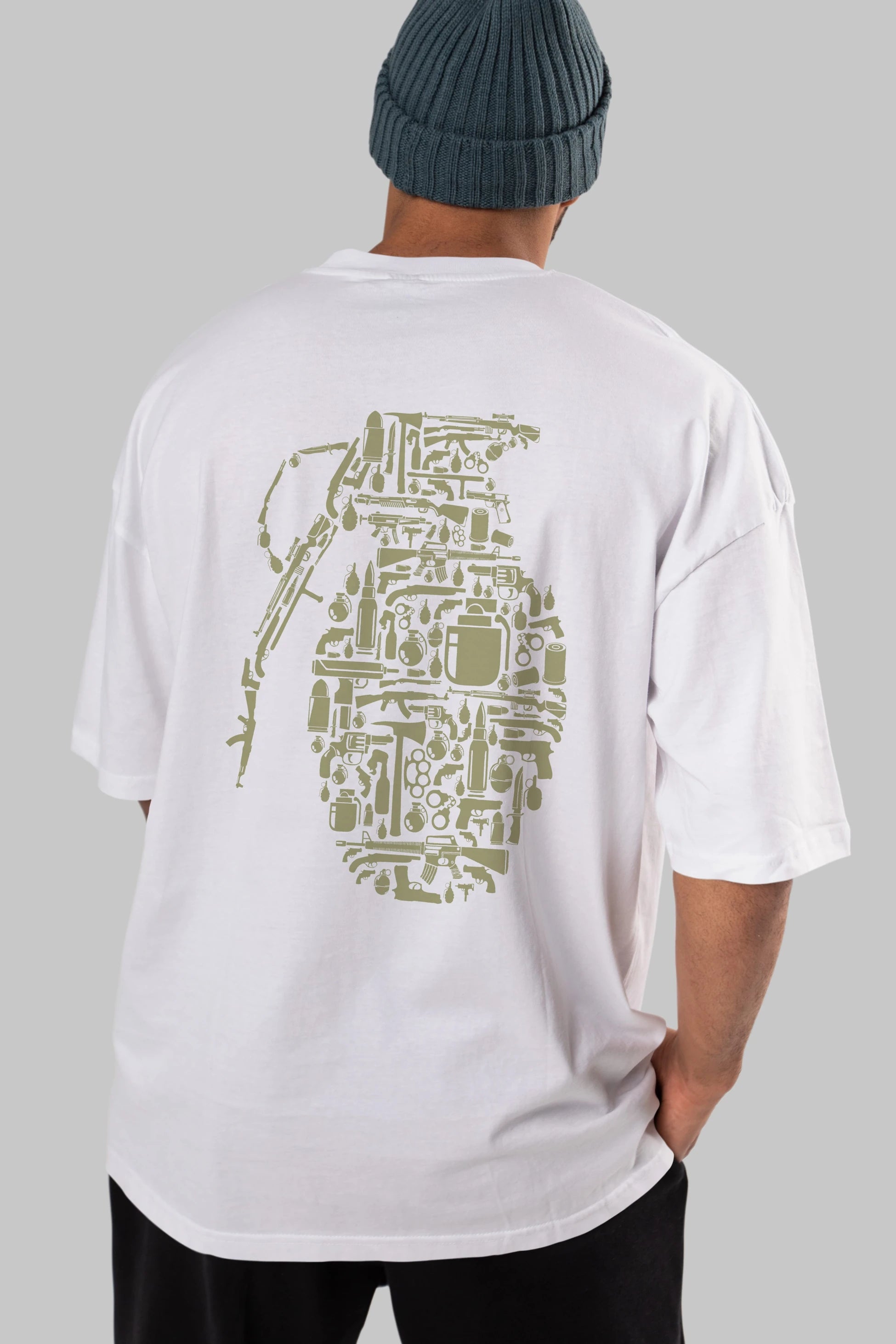 Grenade Arka Baskılı Oversize t-shirt %100 pamuk Erkek Kadın Unisex