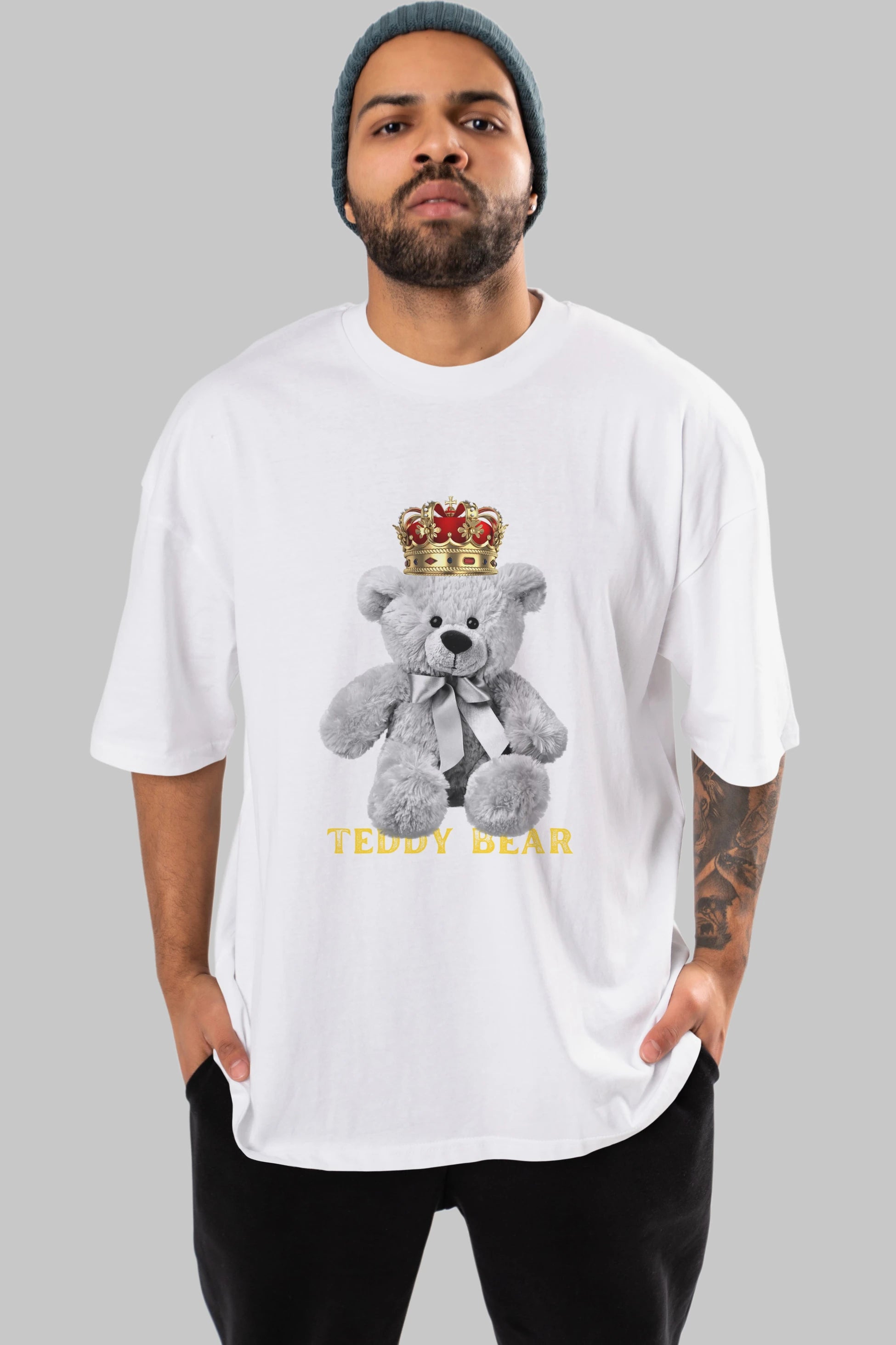 Teddy Bear Ön Baskılı Oversize t-shirt Erkek Kadın Unisex %100 Pamuk