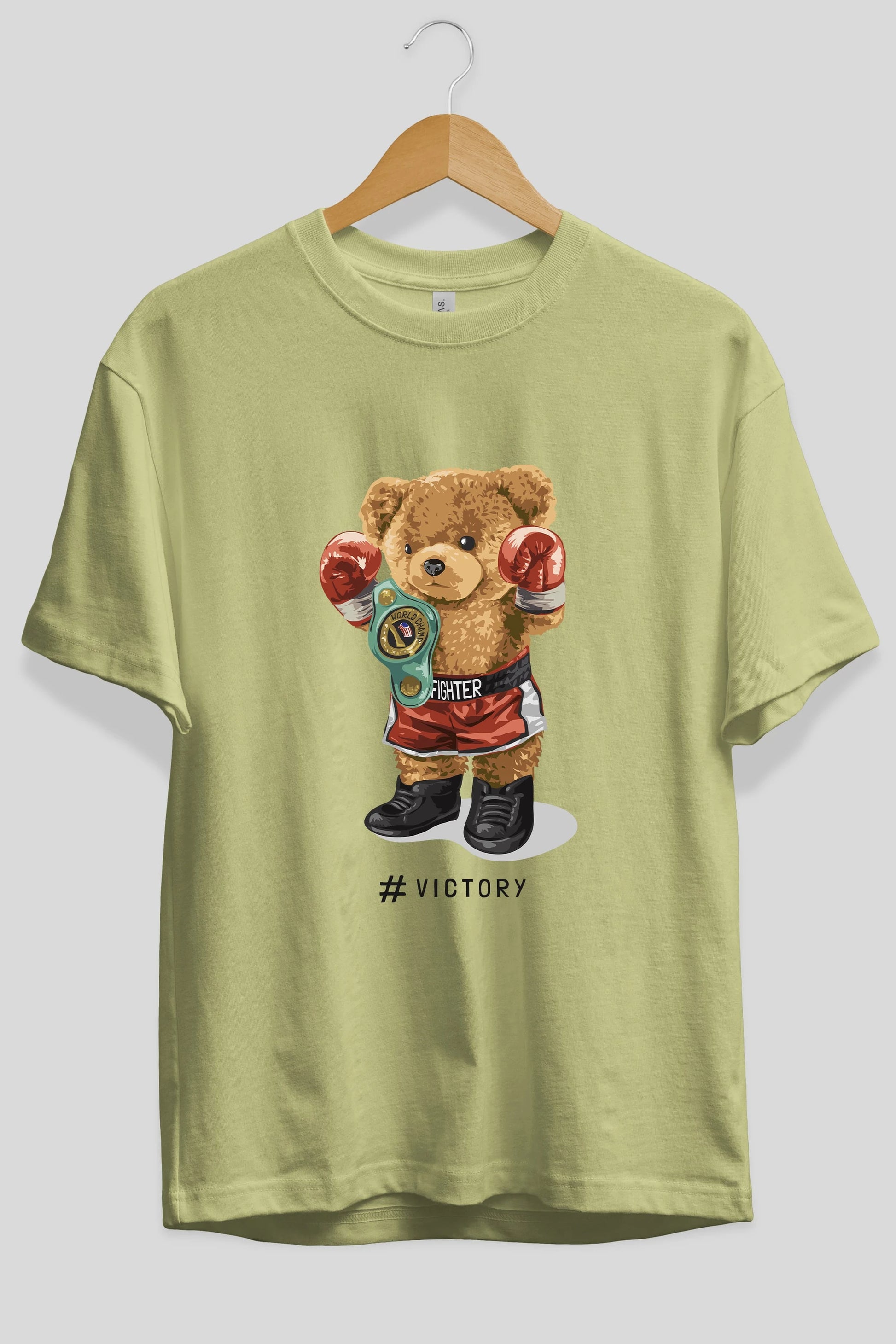 Teddy Bear Victory Ön Baskılı Oversize t-shirt Erkek Kadın Unisex %100 Pamuk