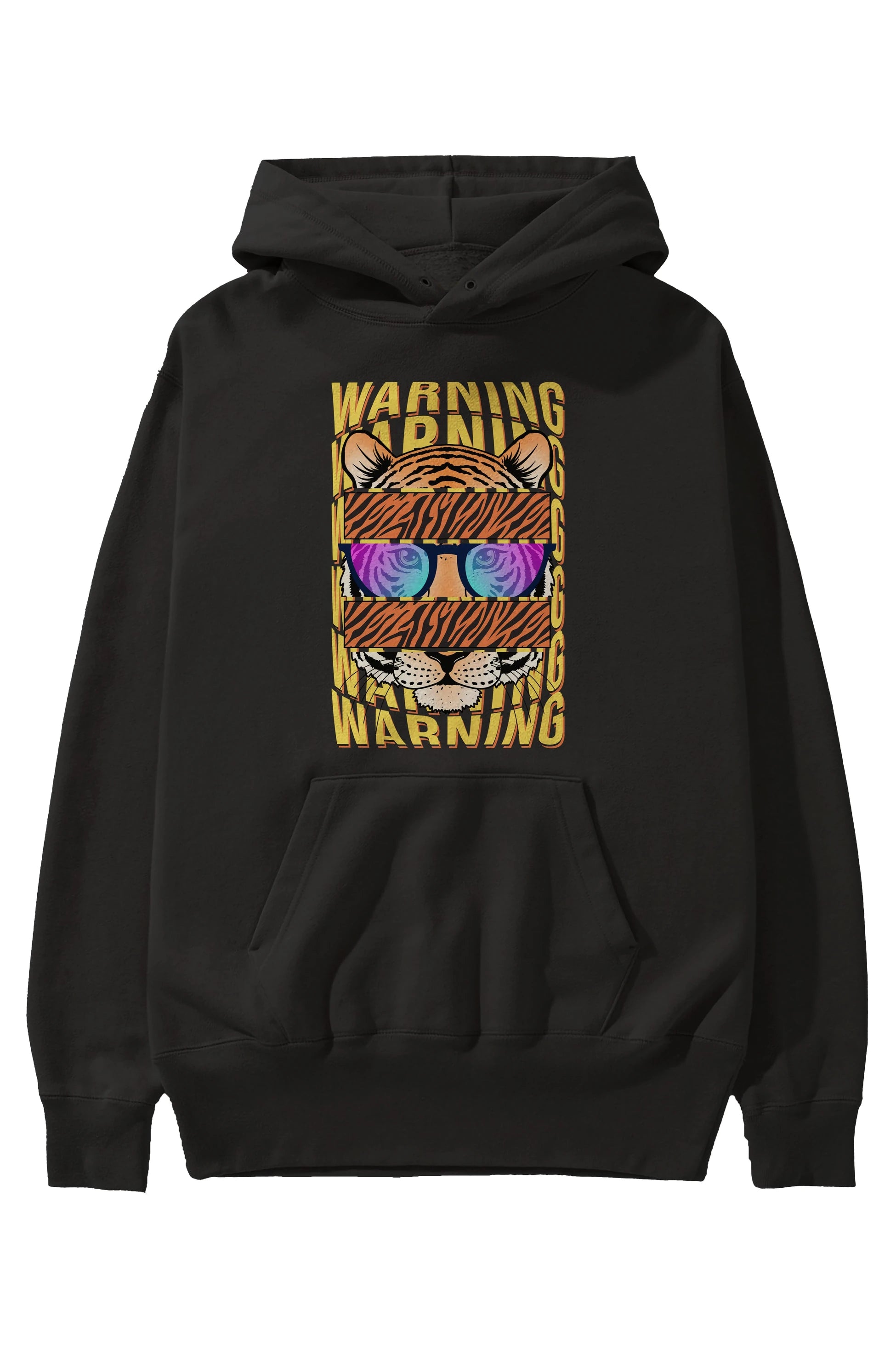 Warning Yazılı Ön Baskılı Oversize Hoodie Kapüşonlu Sweatshirt Erkek Kadın Unisex