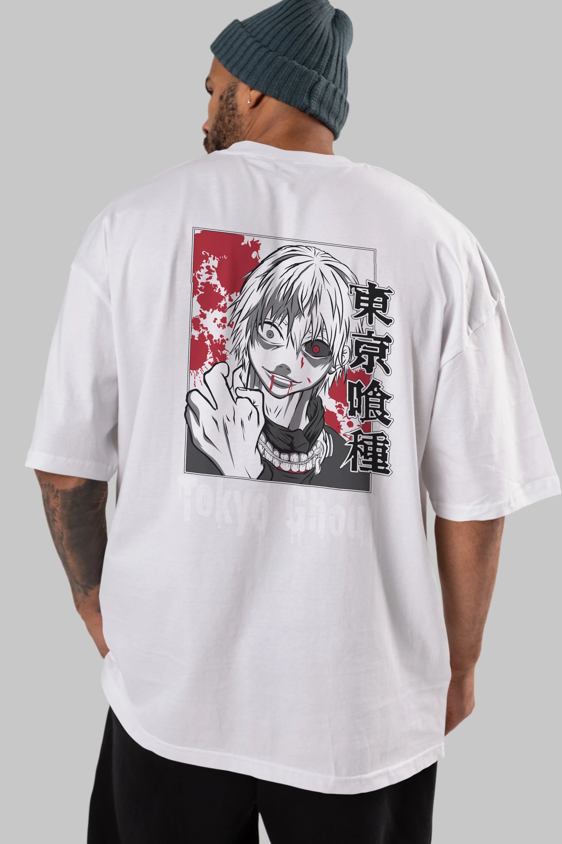 Kaneki Ken TOKYO GHOUL Anime Arka Baskılı Oversize t-shirt Erkek Kadın Unisex