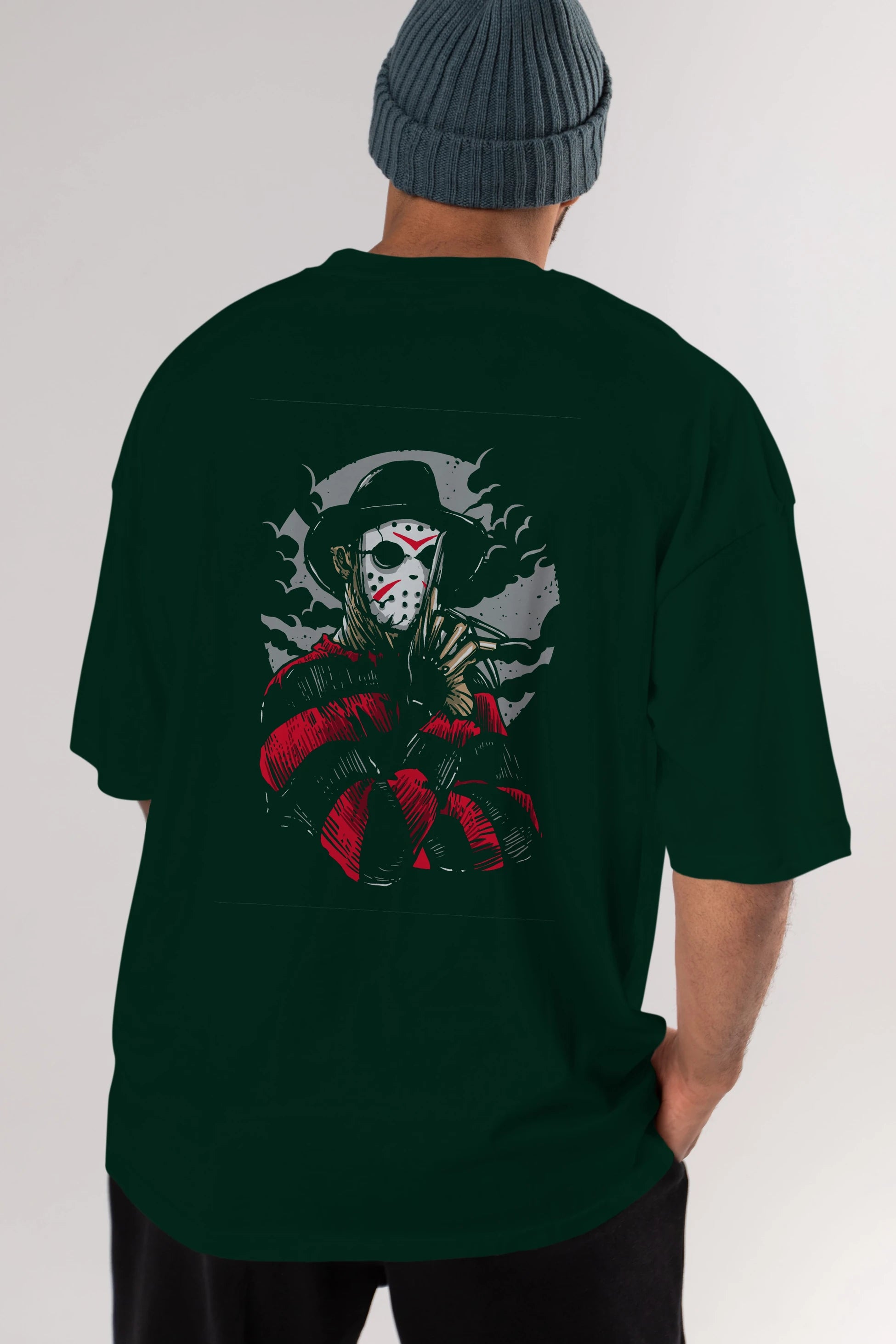 Freddy VS Jason (2) Arka Baskılı Oversize t-shirt Erkek Kadın Unisex %100 Pamuk