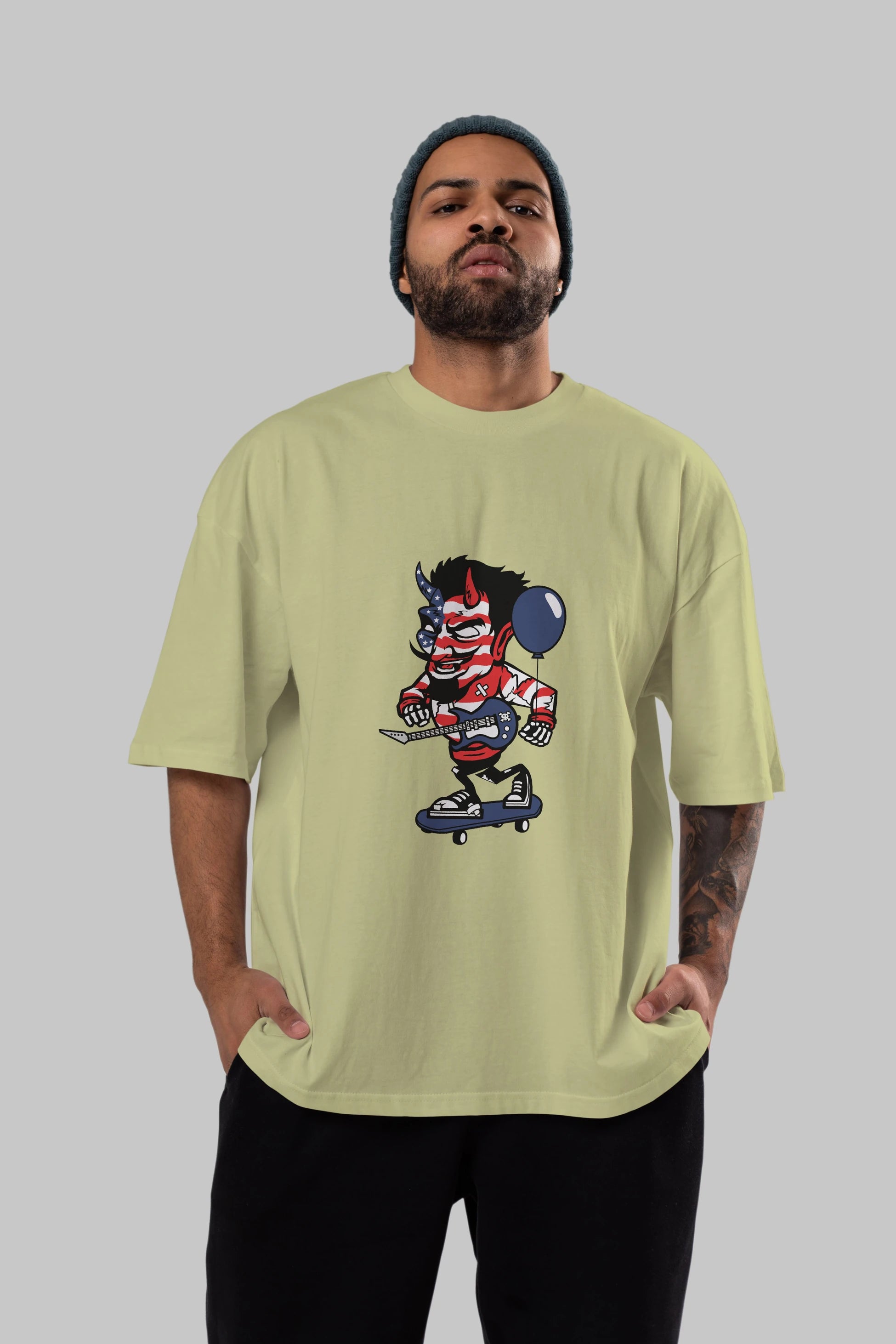 American Devil Skater Ön Baskılı Oversize t-shirt Erkek Kadın Unisex %100 Pamuk tişort