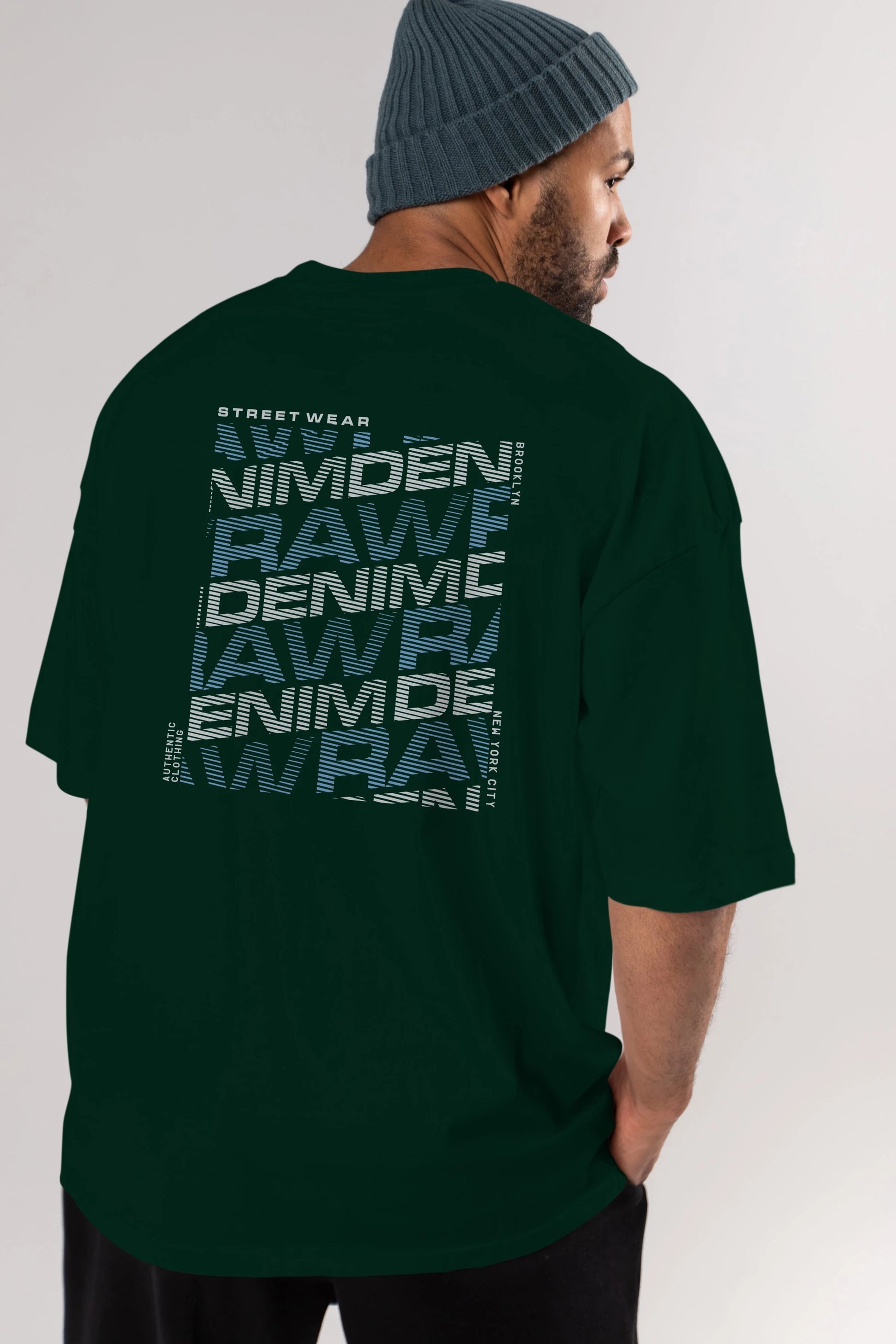 Raw Denim Arka Baskılı Oversize t-shirt Erkek Kadın Unisex