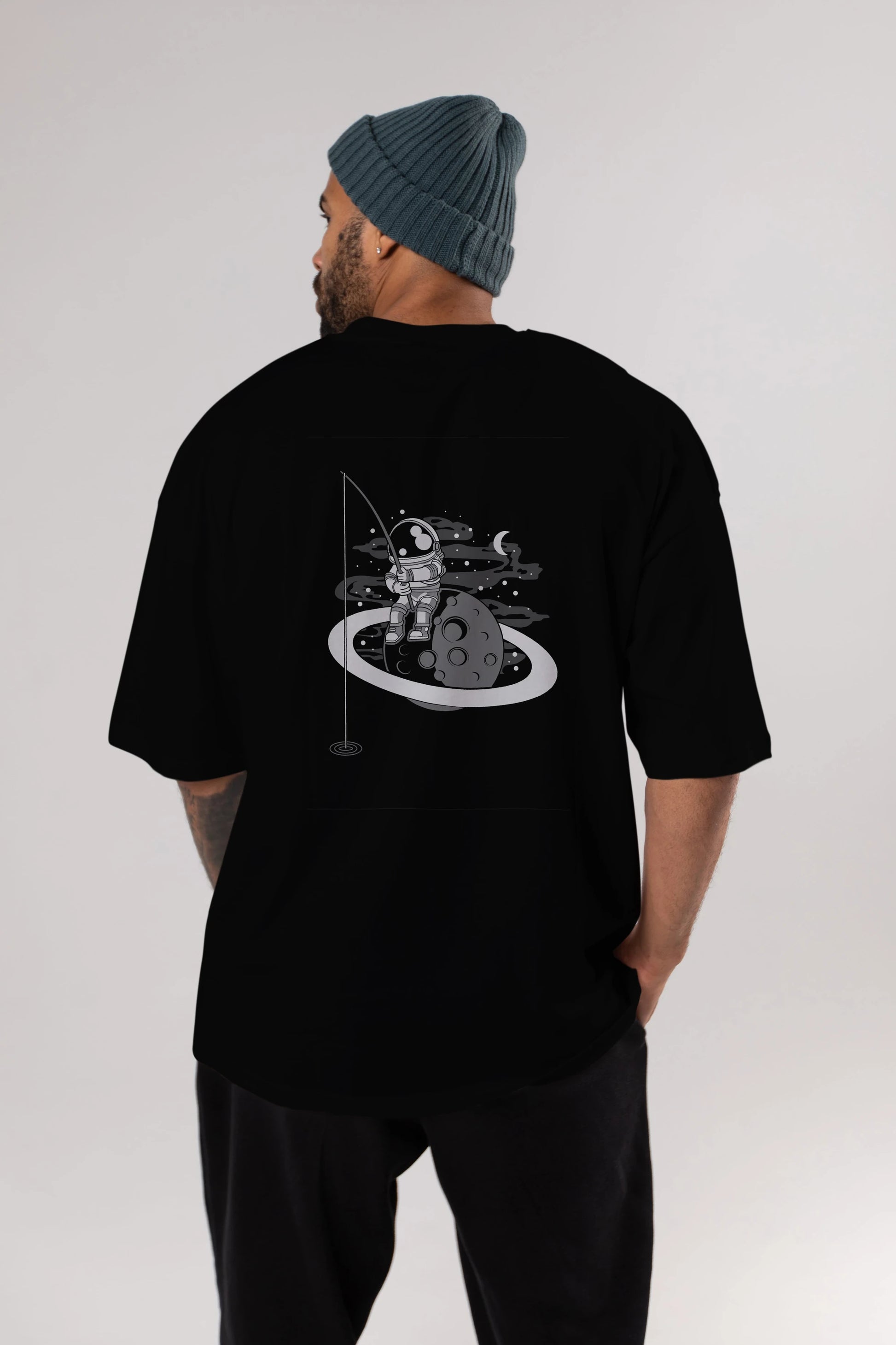 Astronaut  Fishing Arka Baskılı Oversize t-shirt Erkek Kadın Unisex