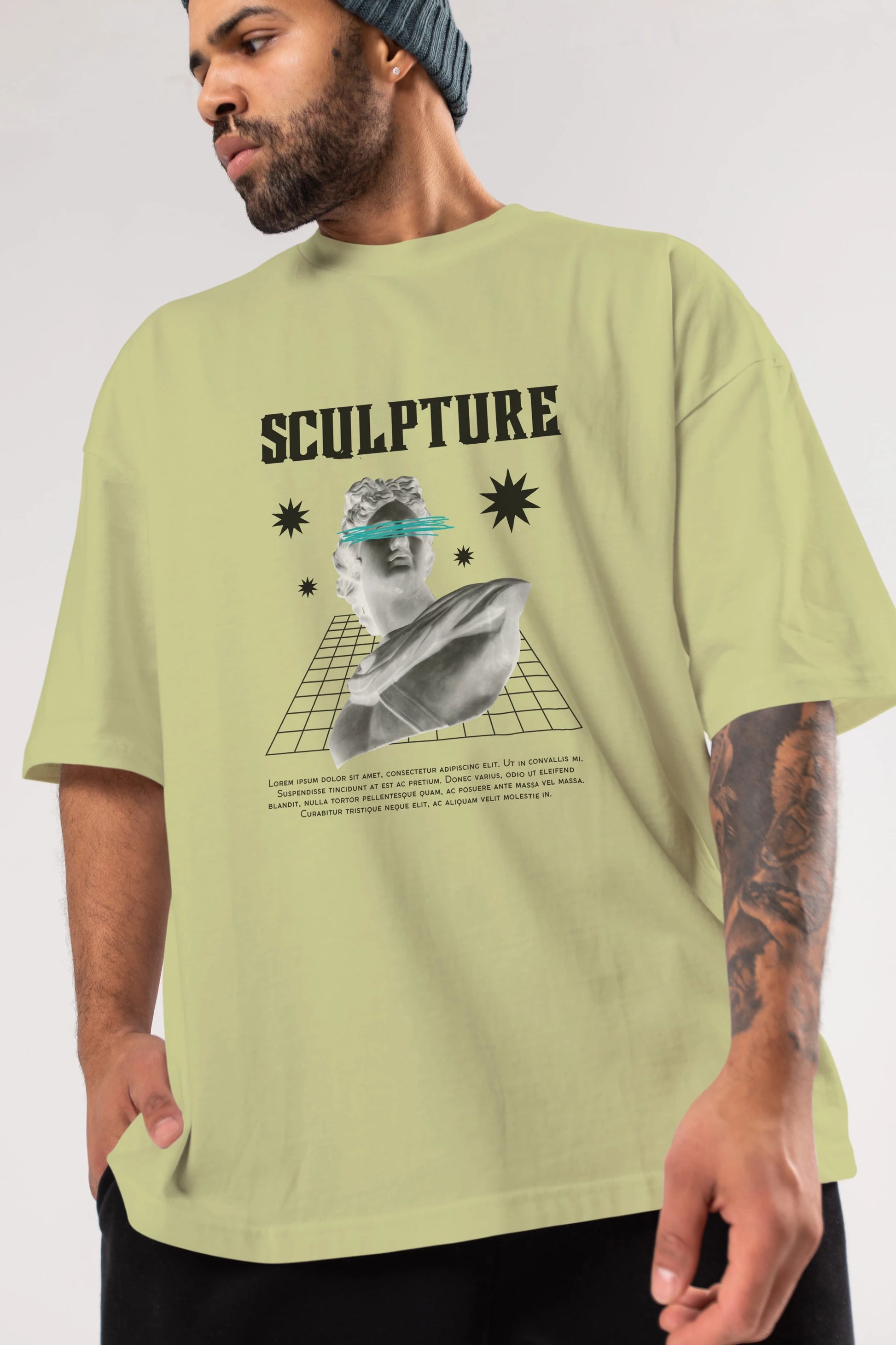 Sculpture Yazılı Ön Baskılı Oversize t-shirt Erkek Kadın Unisex
