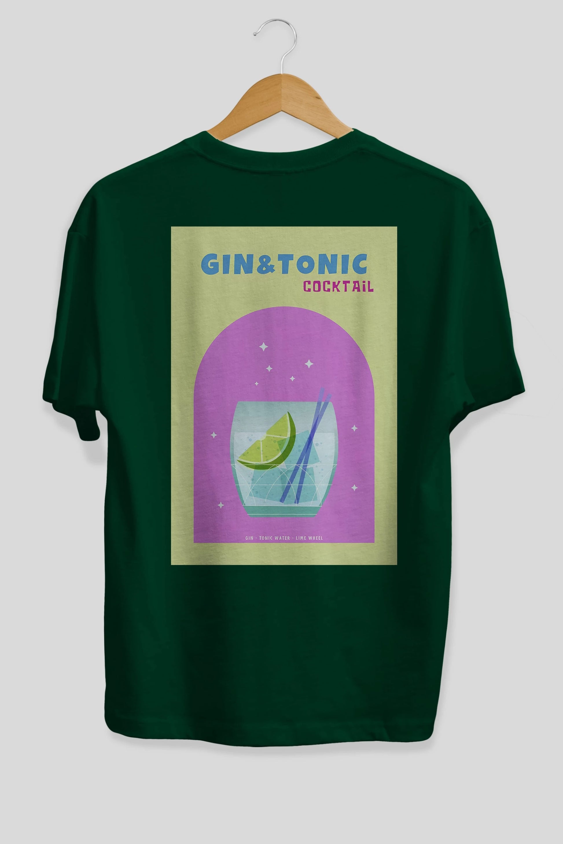 Gin Tonic Cocktail Arka Baskılı Oversize t-shirt Erkek Kadın Unisex %100 Pamuk Bisiklet Yaka tişort