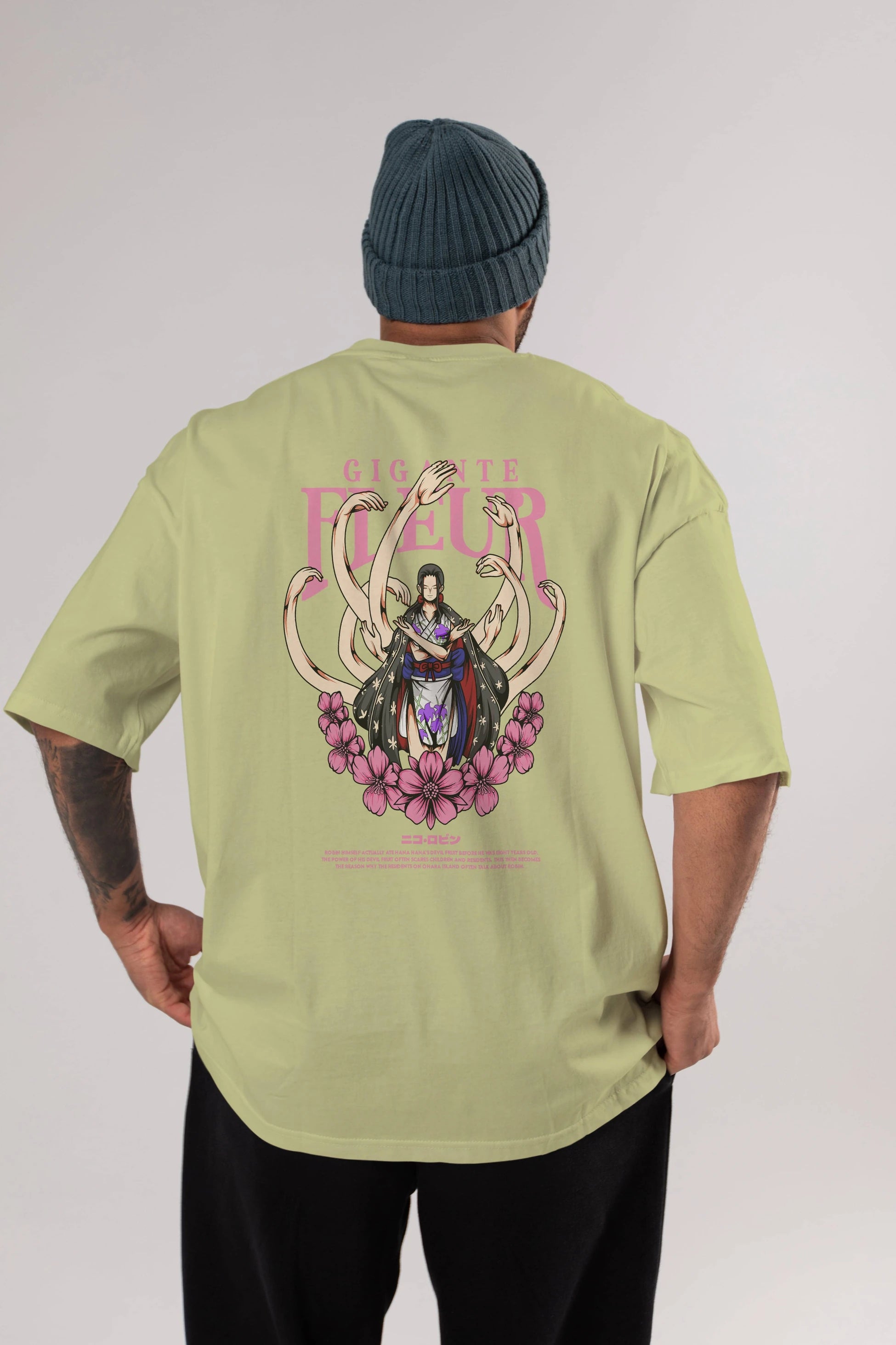 Gigante Fleur Anime Arka Baskılı Oversize t-shirt Erkek Kadın Unisex