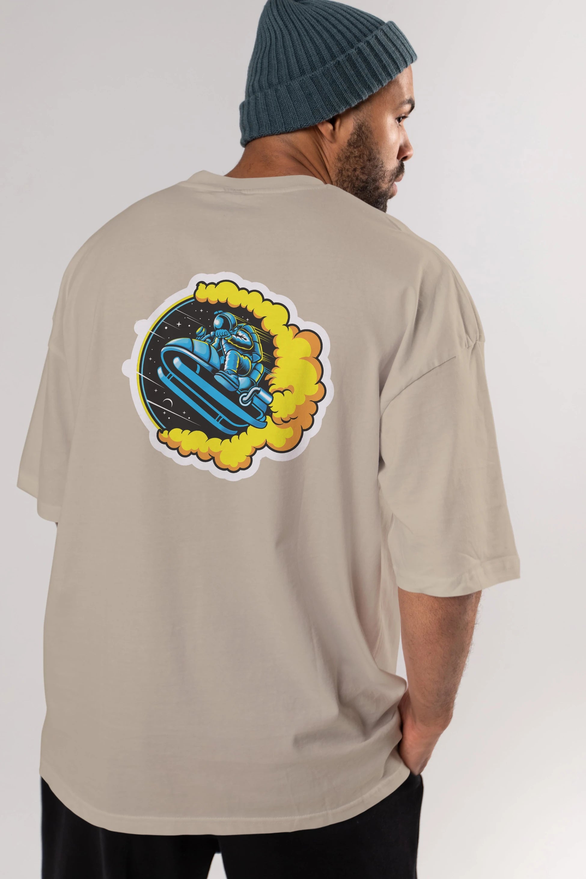 Astrojump with Snowmobile Sticker Arka Baskılı Oversize t-shirt Erkek Kadın Unisex