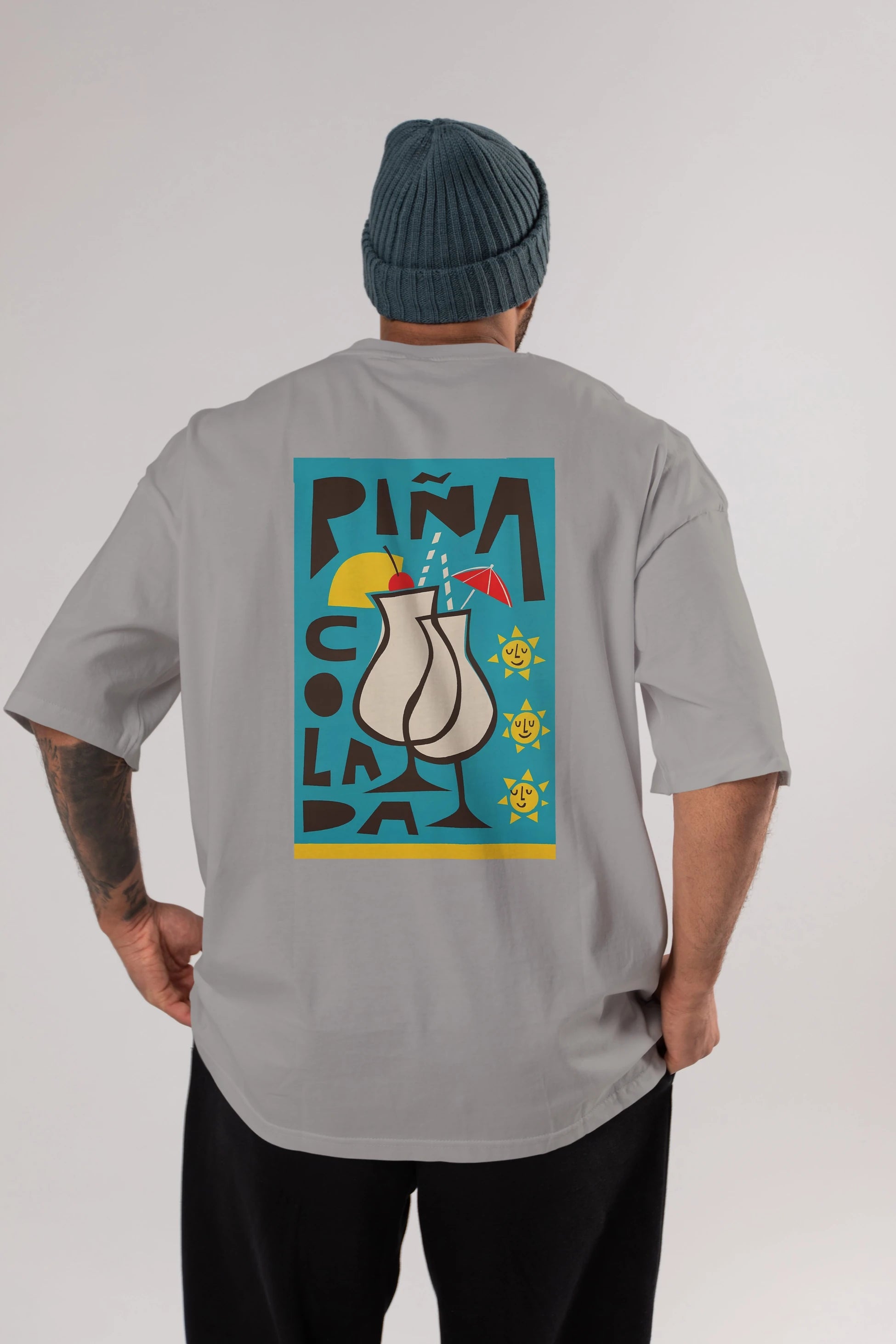Pina Colada 4 Arka Baskılı Oversize t-shirt Erkek Kadın Unisex %100 Pamuk Bisiklet Yaka tişort
