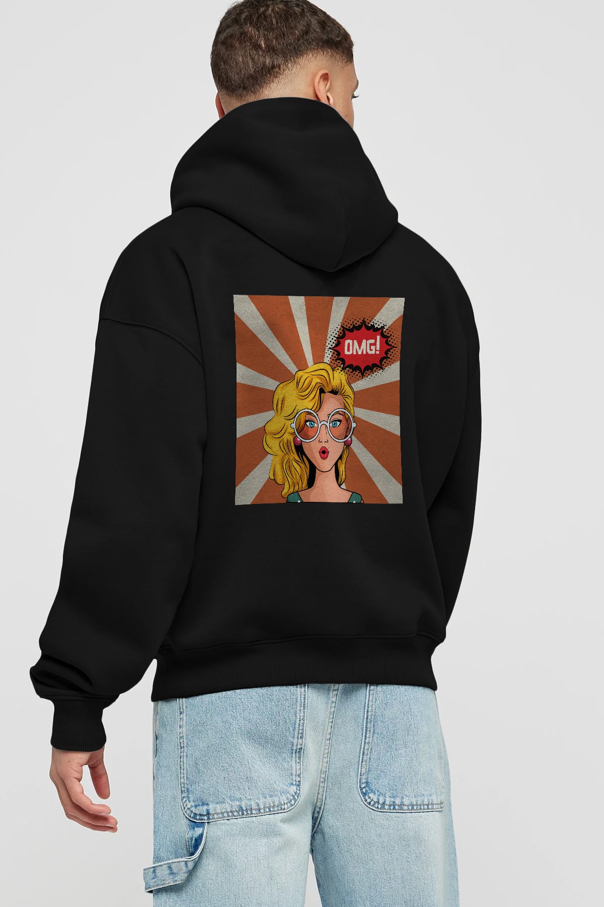 OMG Yazılı Retro Arka Baskılı Oversize Hoodie Kapüşonlu Sweatshirt Erkek Kadın Unisex