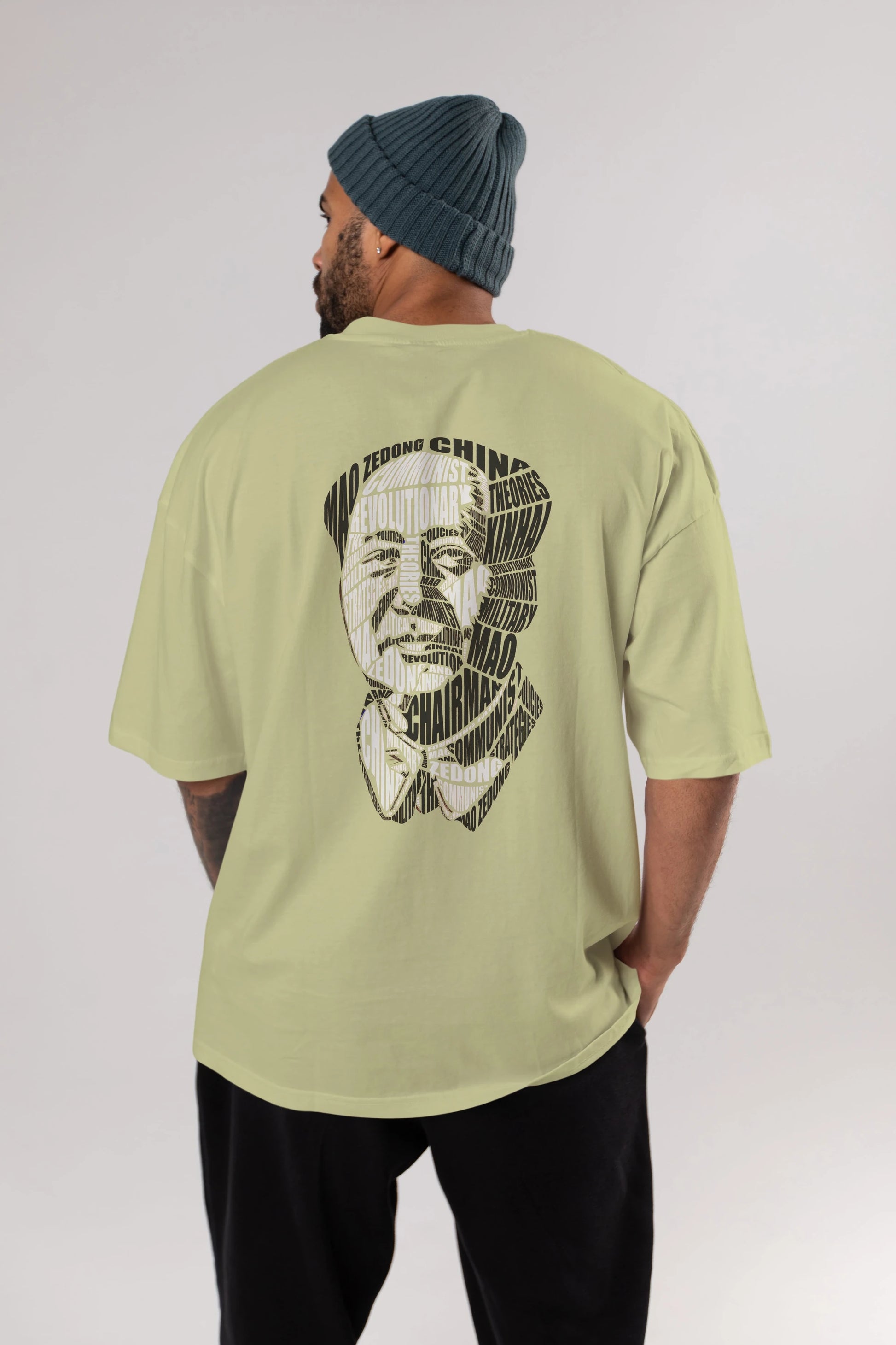 Mao Zedong Calligram Arka Baskılı Oversize t-shirt %100 pamuk Erkek Kadın Unisex