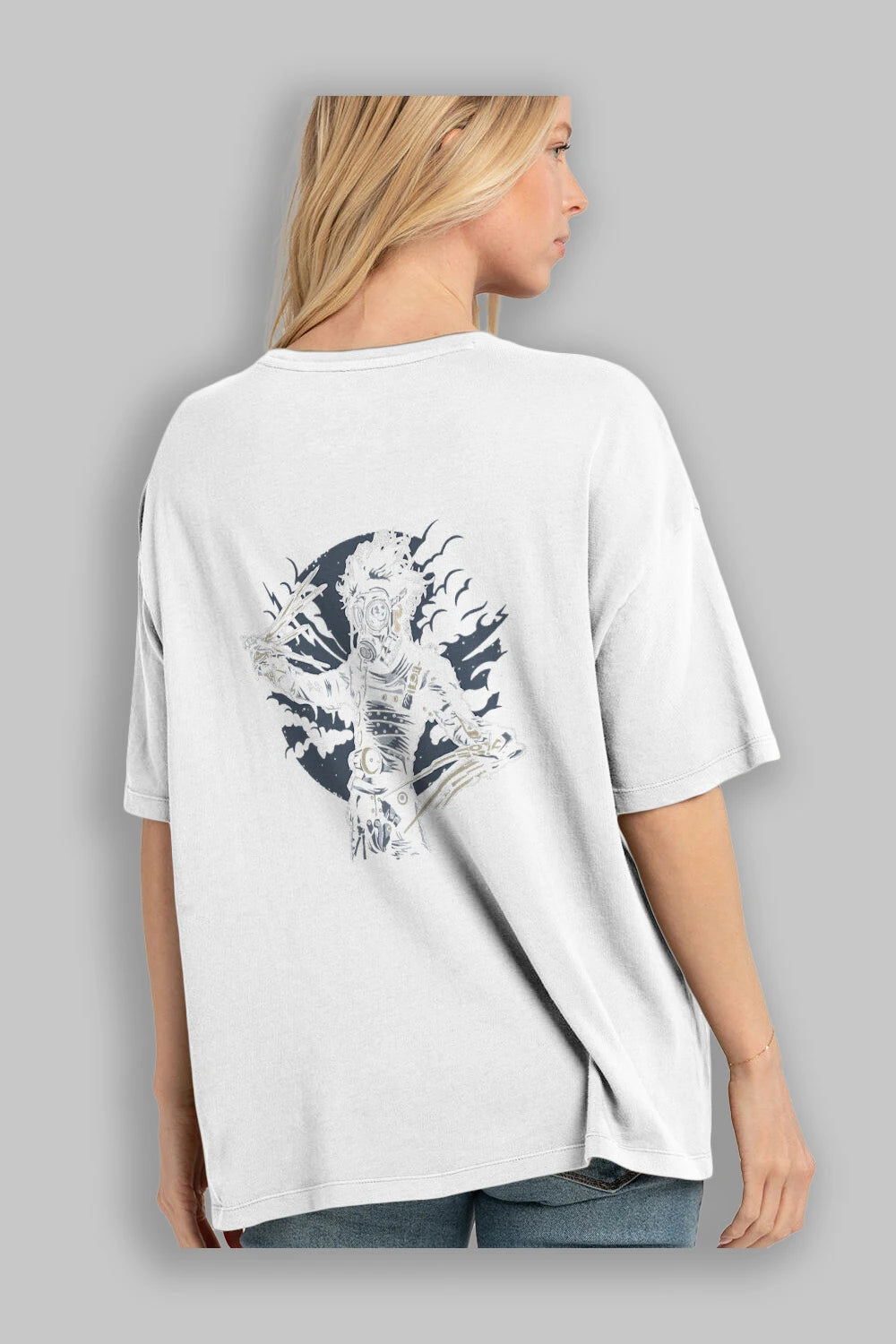 Gas Mask Scissors Arka Baskılı Oversize t-shirt Erkek Kadın Unisex %100 Pamuk