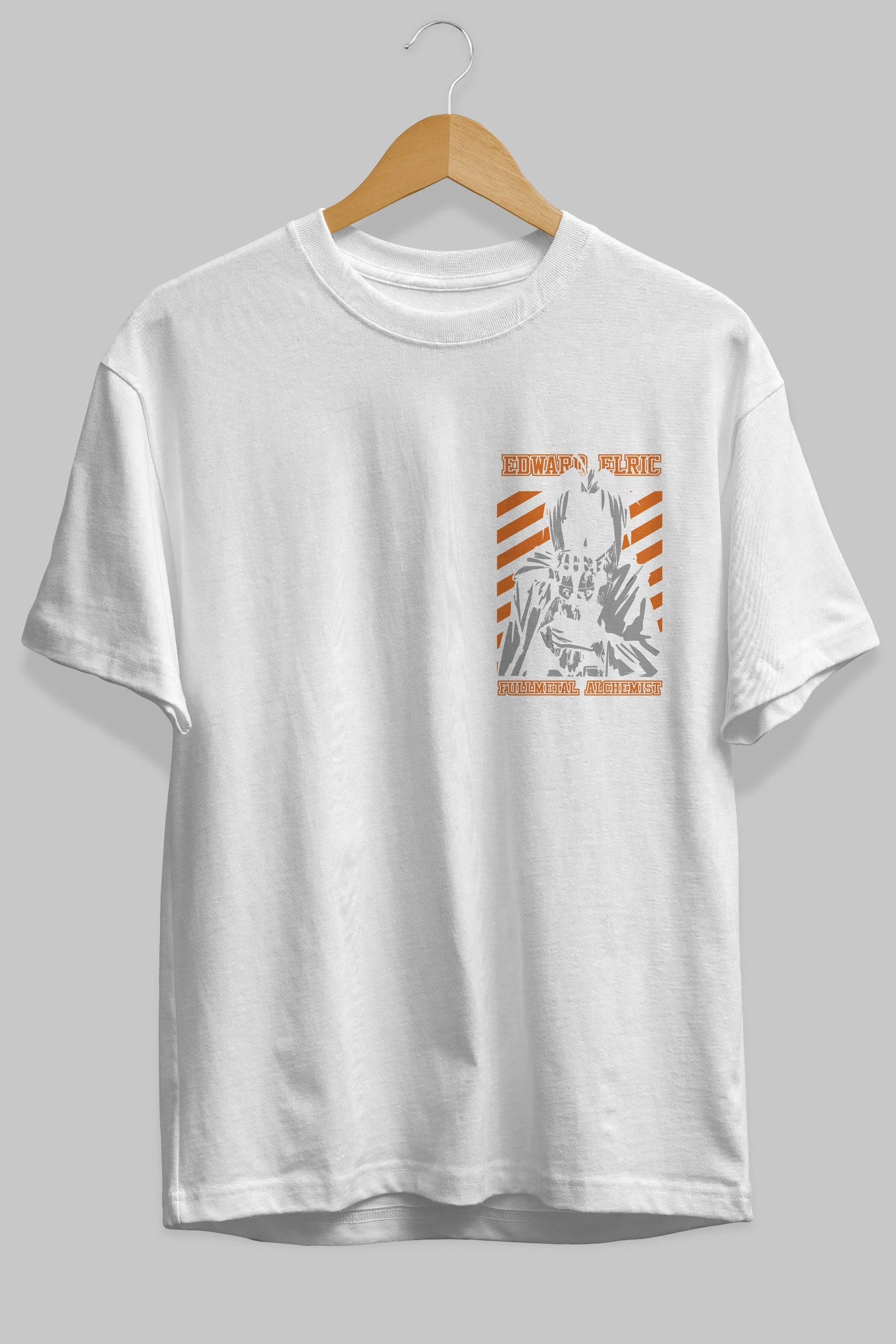 EDWARD ELRIC Ön Sol Baskılı Oversize t-shirt Erkek Kadın Unisex %100 Pamuk Bisiklet Yaka tişort