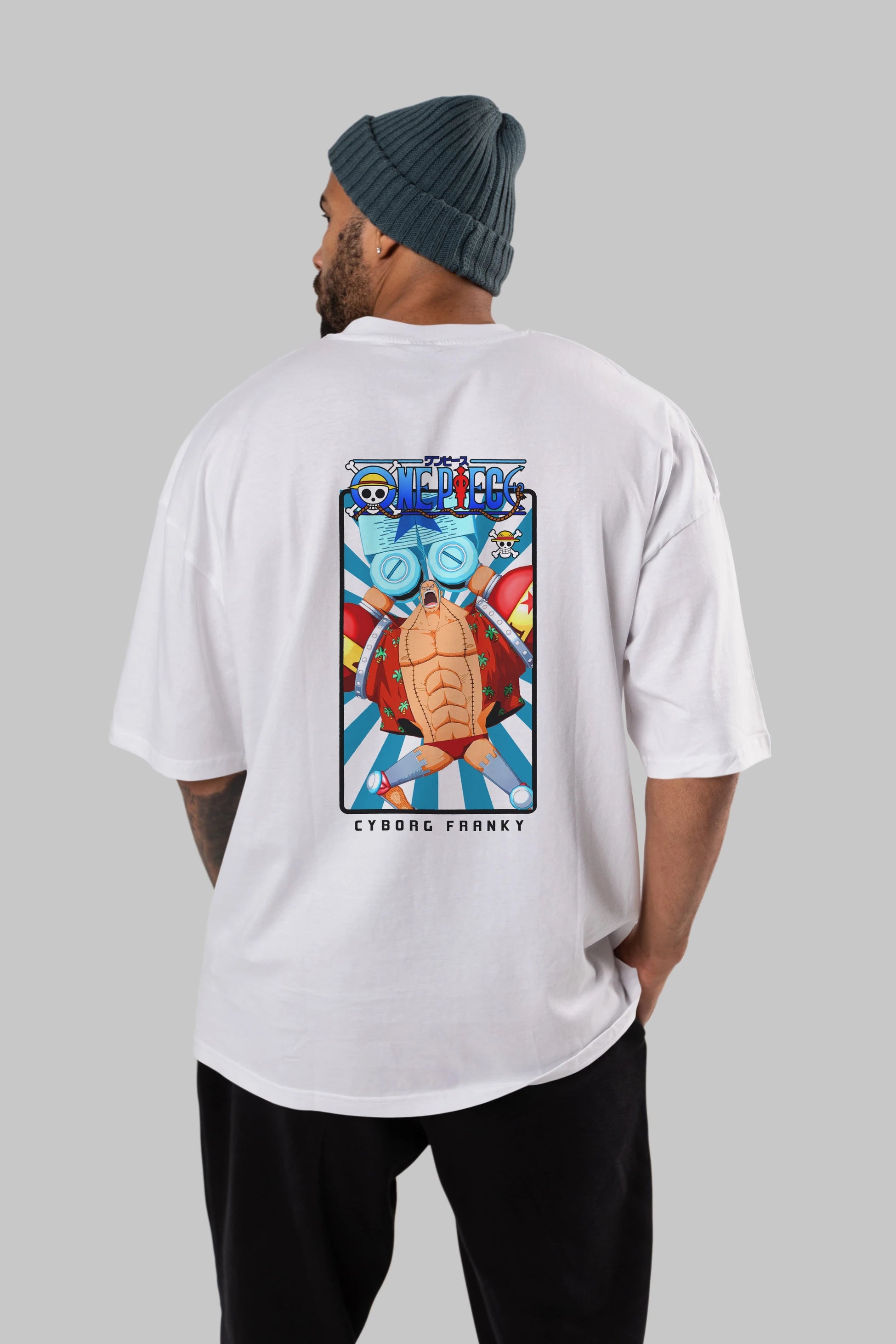 Franky Anime Arka Baskılı Oversize t-shirt Erkek Kadın Unisex %100 pamuk tişort