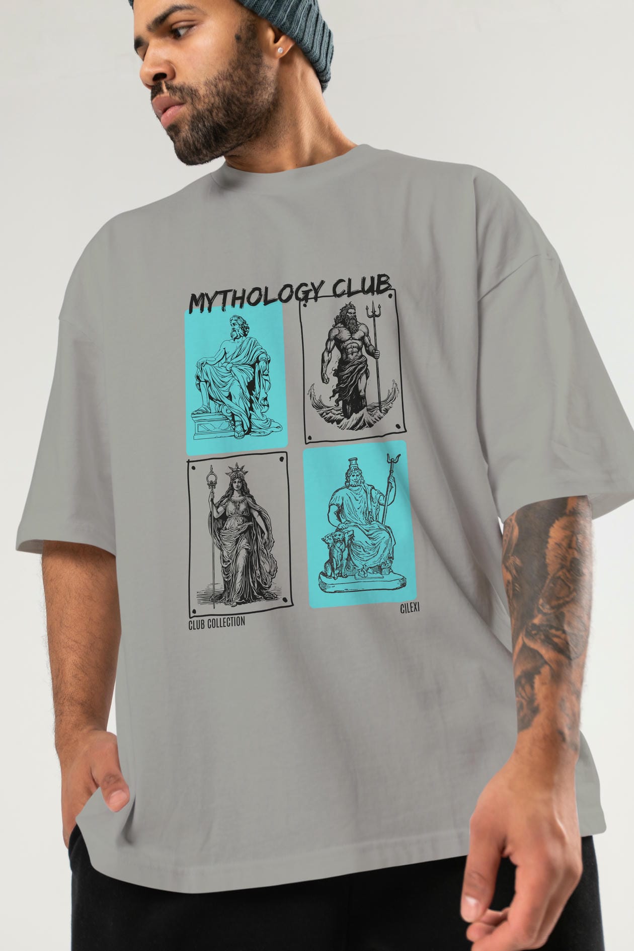 Mythology Club ön Baskılı Oversize t-shirt Erkek Kadın %100 Pamuk Bisiklet Yaka tişort
