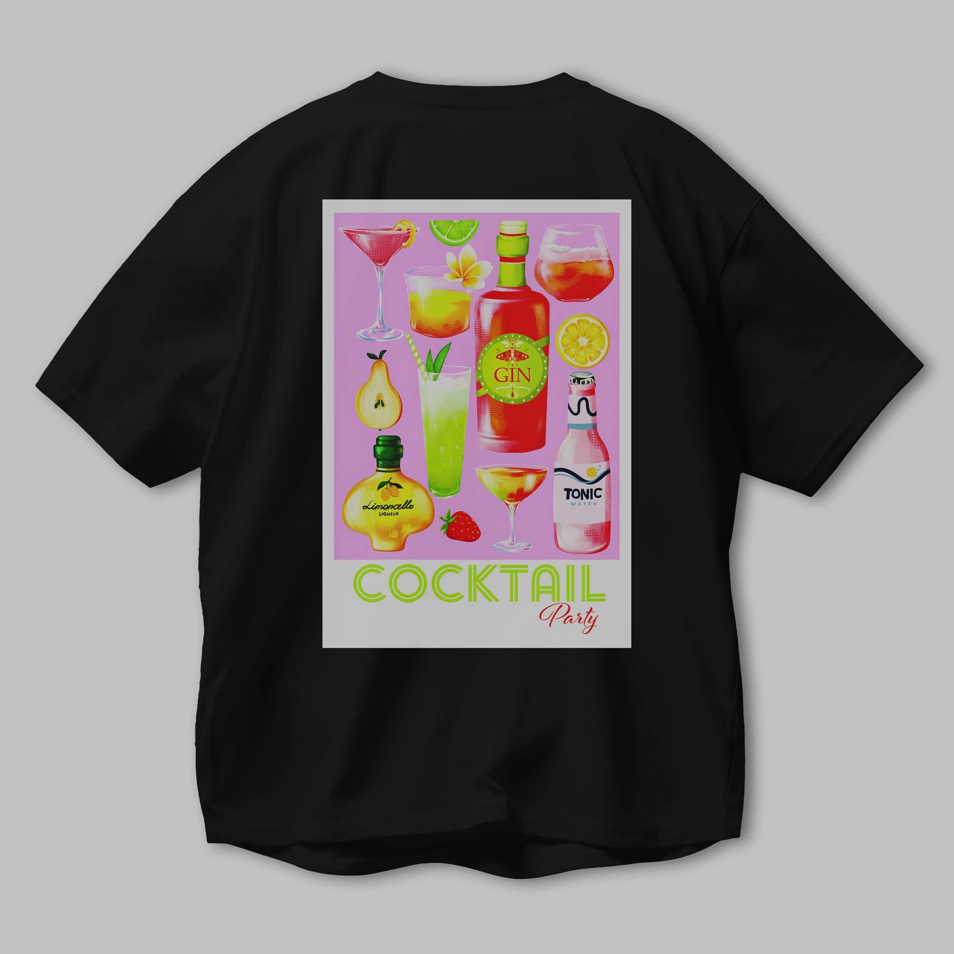 Cocktail Party Arka Baskılı Oversize t-shirt Erkek Kadın Unisex %100 Pamuk Bisiklet Yaka tişort