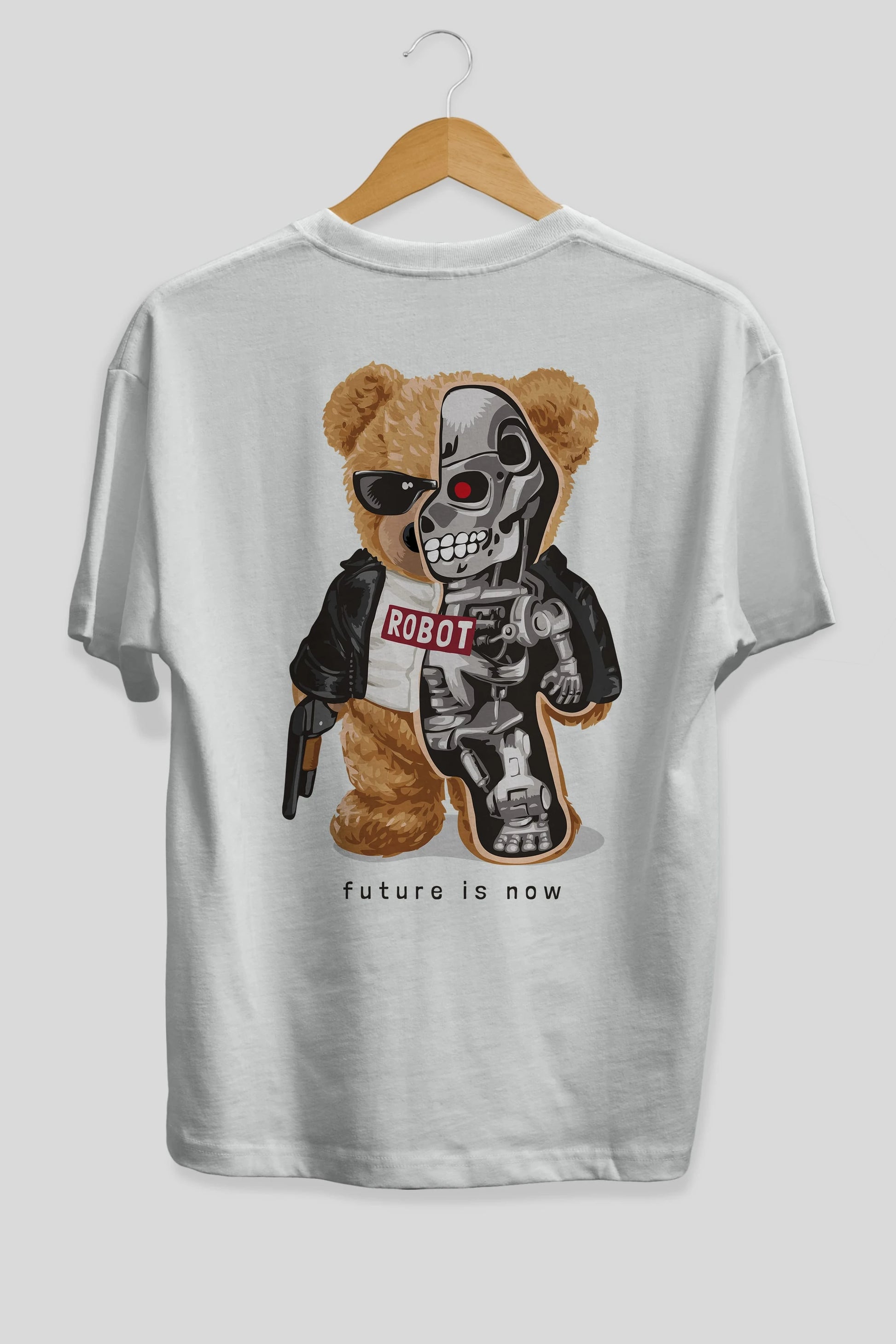 Teddy Bear Robot Arka Baskılı Oversize t-shirt Erkek Kadın Unisex %100 Pamuk