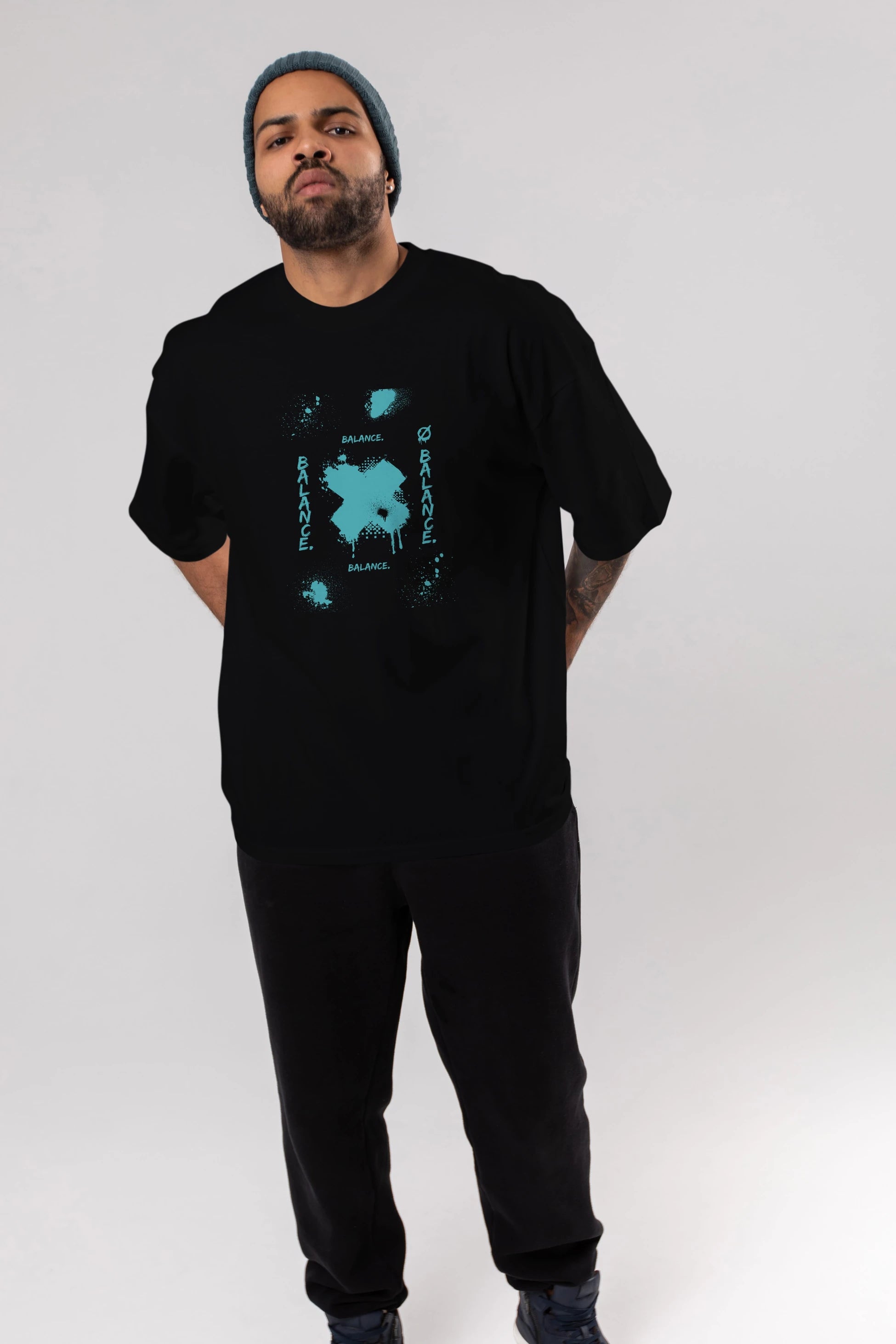 Balance Balance Yazılı Ön Baskılı Oversize t-shirt Erkek Kadın Unisex