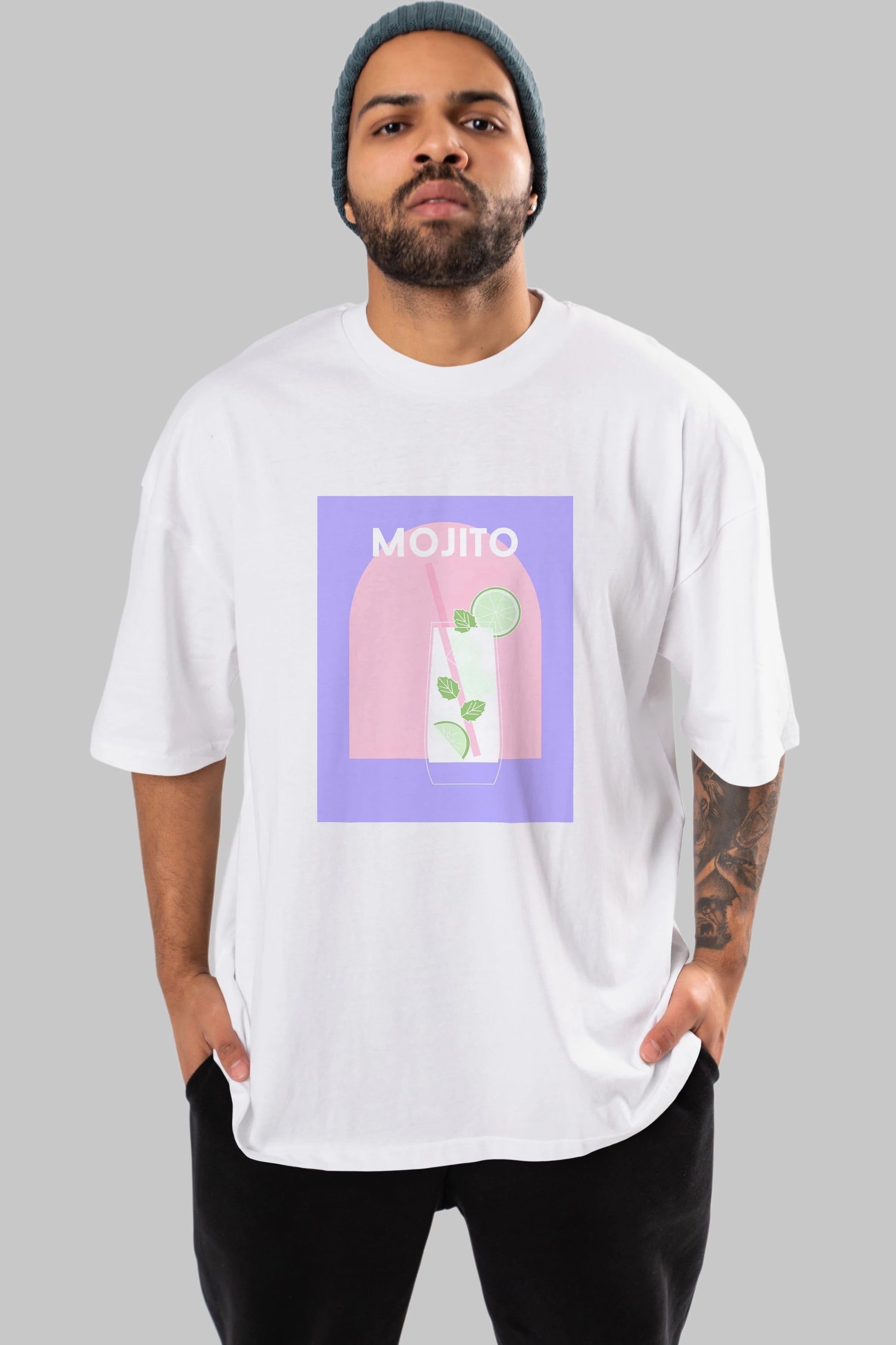 Mojito 2 Ön Baskılı Oversize t-shirt Erkek Kadın Unisex %100 Pamuk Bisiklet Yaka tişort