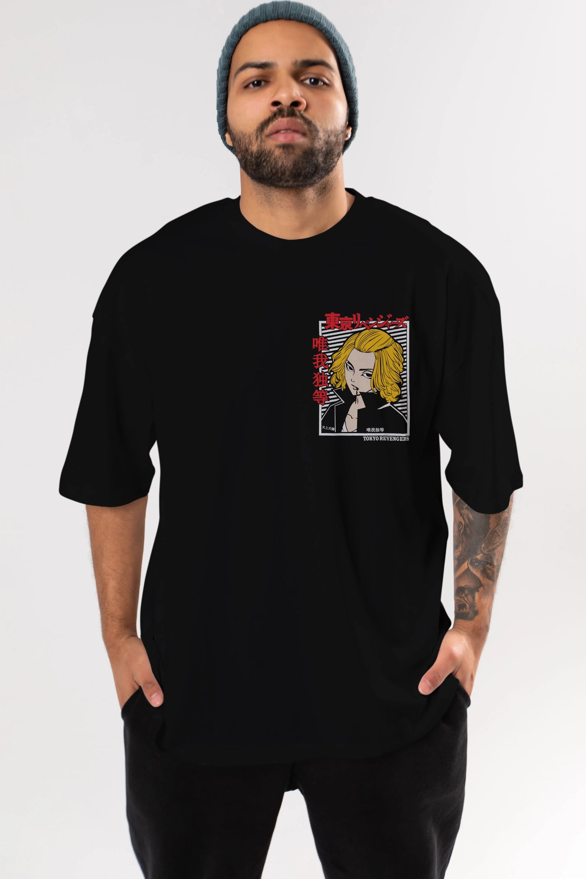 TokyoRev. M Ön Sol Baskılı Oversize t-shirt Erkek Kadın Unisex %100 Pamuk Bisiklet Yaka tişort
