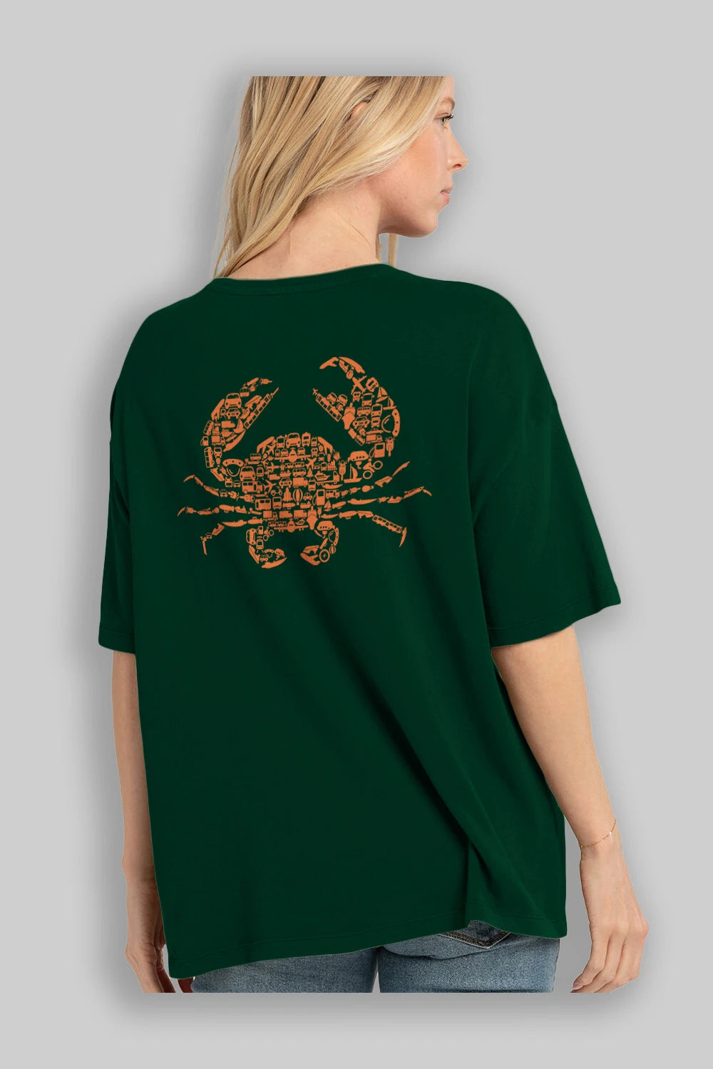 Crab Arka Baskılı Oversize t-shirt %100 pamuk Erkek Kadın Unisex