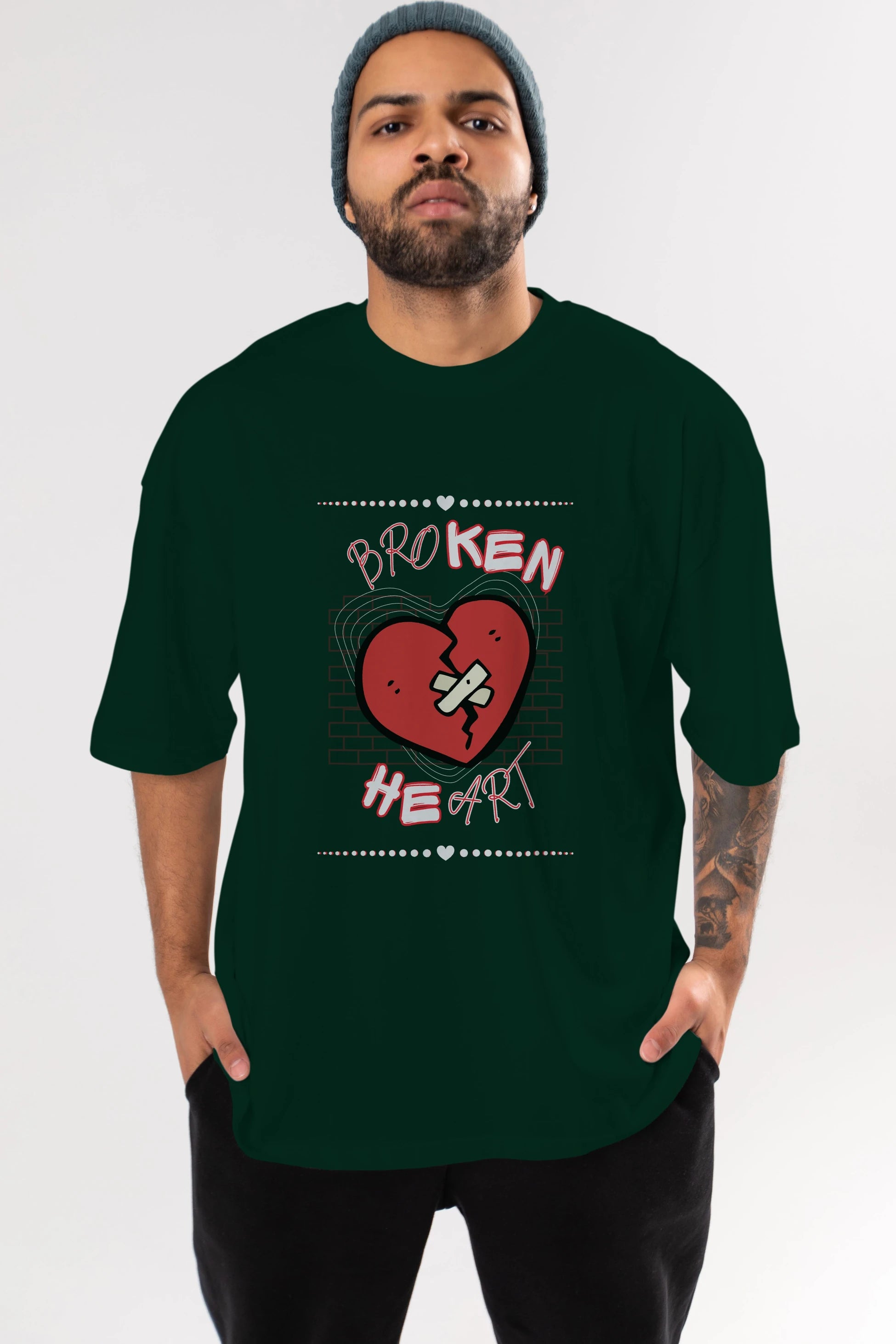 Broken Heart Yazılı Ön Baskılı Oversize t-shirt Erkek Kadın Unisex