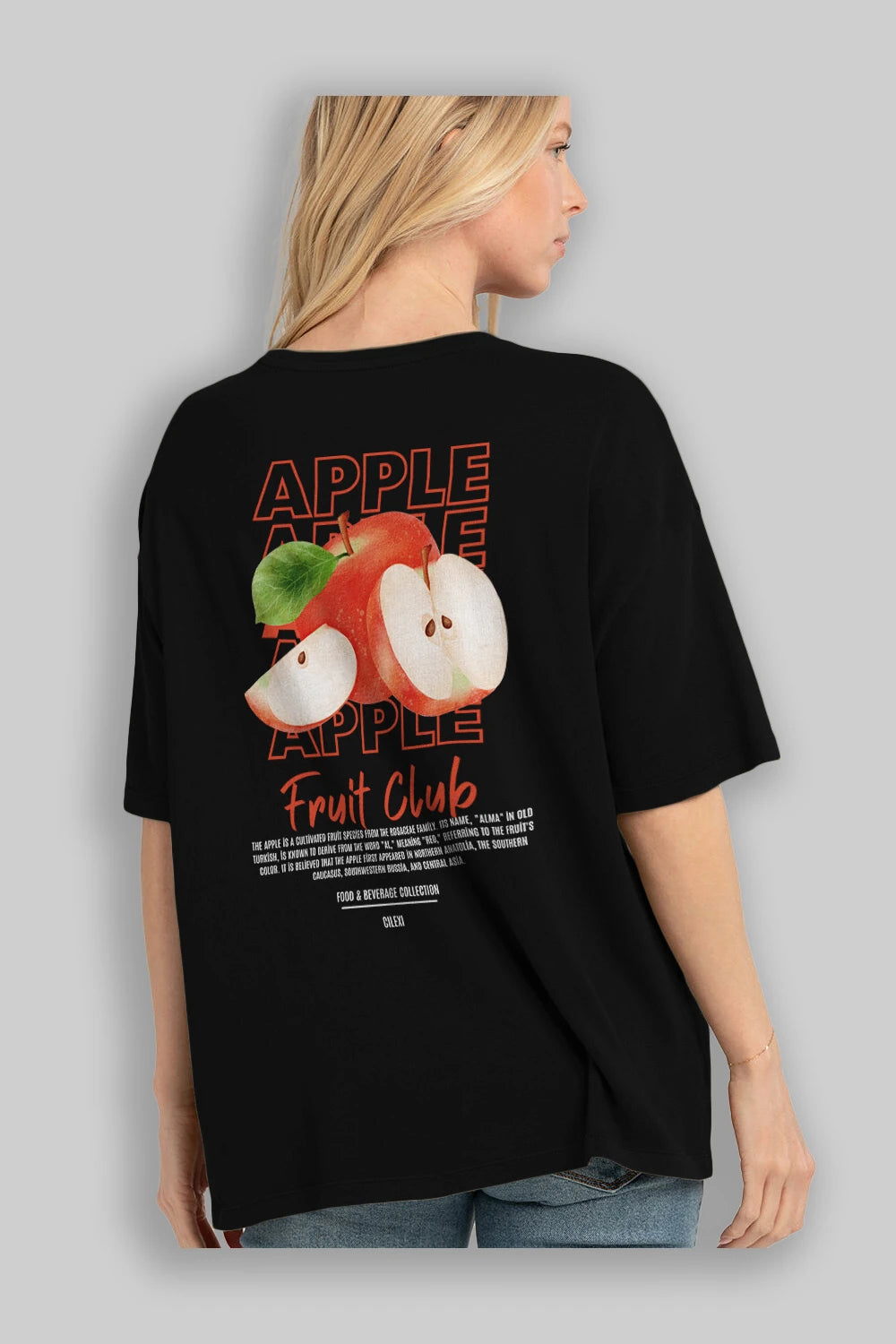 Apple Arka Baskılı Oversize t-shirt Erkek Kadın Pamuk Bisiklet Yaka tişort