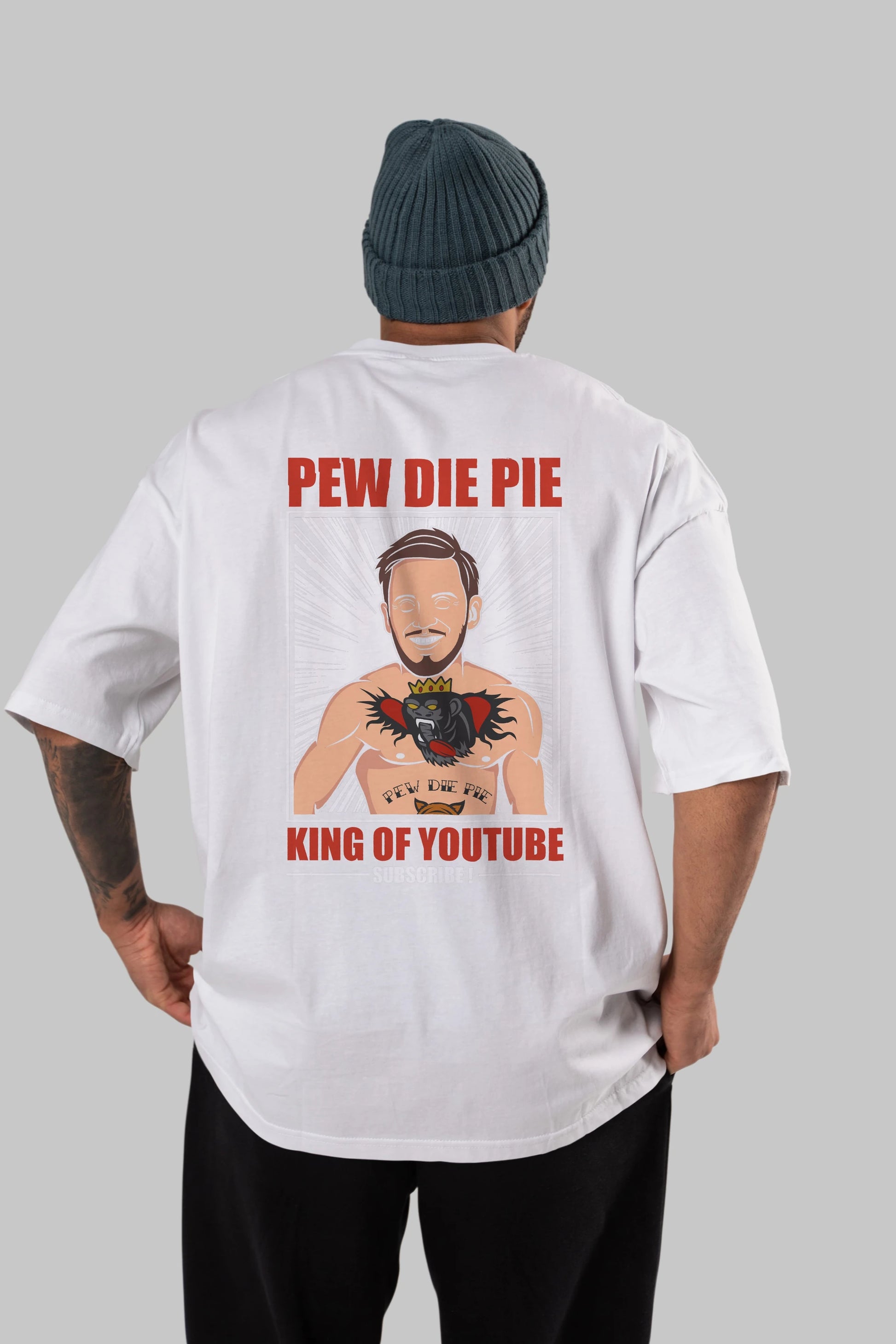 Pew Die Pie Fighter Arka Baskılı Oversize t-shirt Erkek Kadın Unisex %100 Pamuk tişort