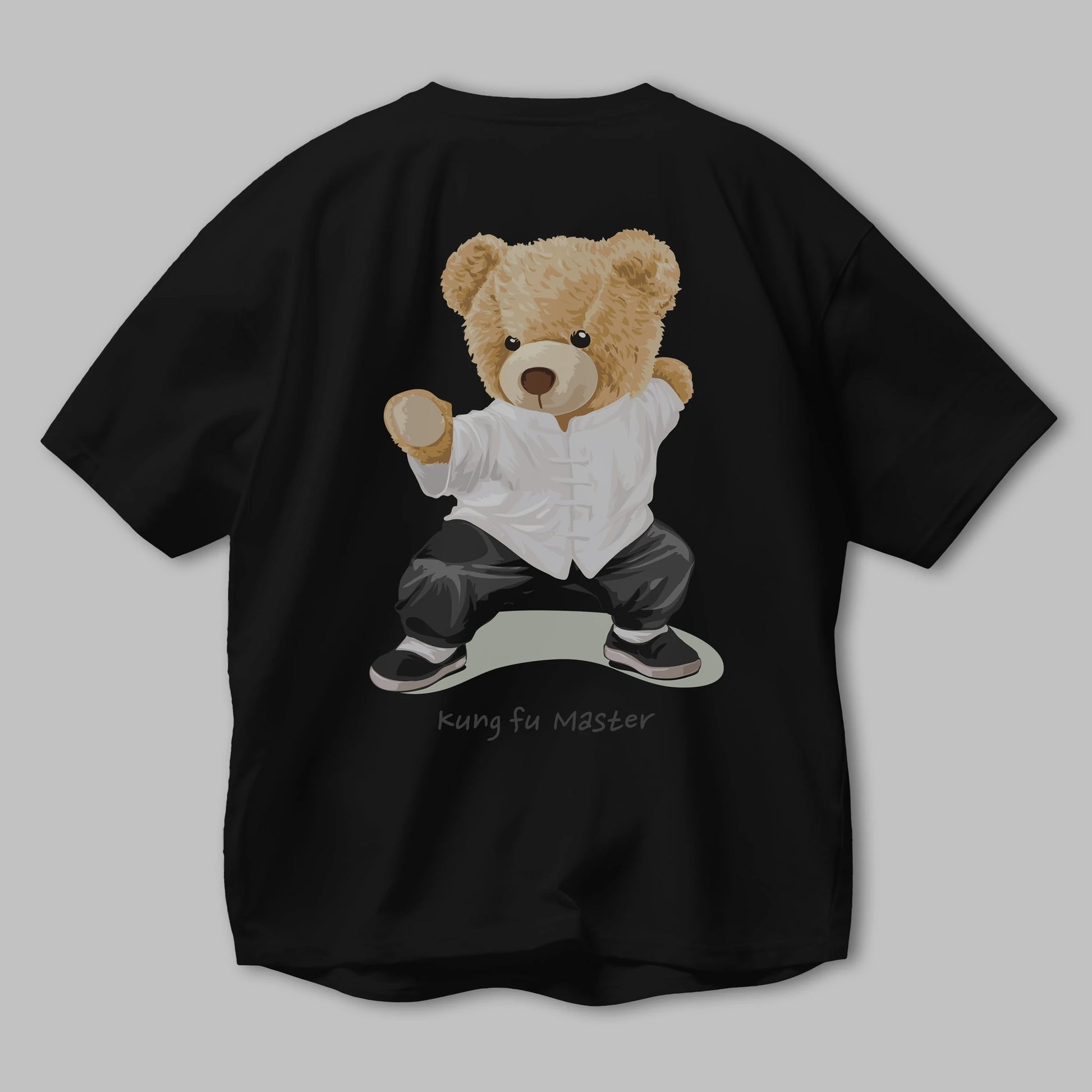 Teddy Bear Kung Fu Master Arka Baskılı Oversize t-shirt Erkek Kadın Unisex %100 Pamuk