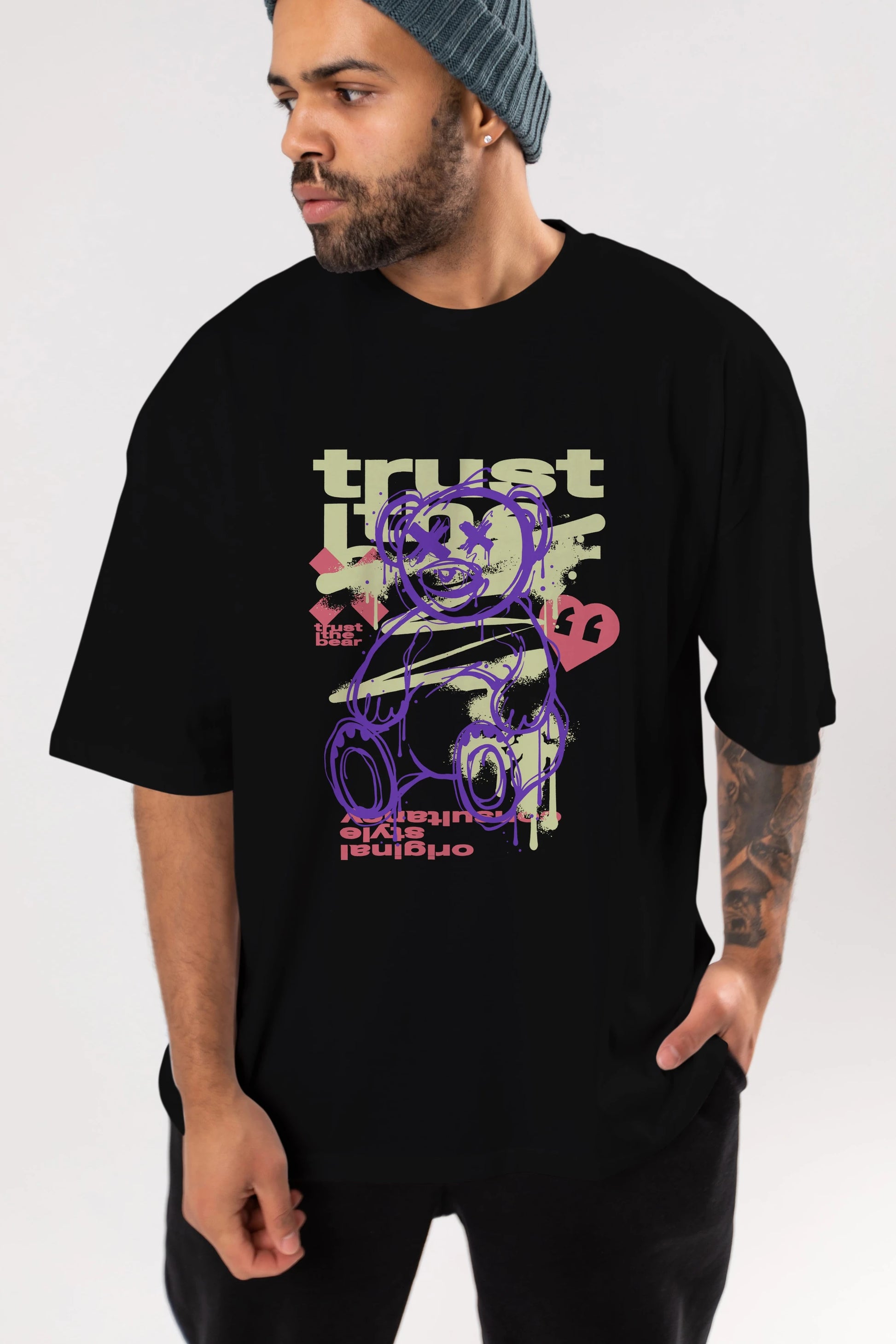 Trust The Bear 3 Ön Baskılı Oversize t-shirt Erkek Kadın Unisex