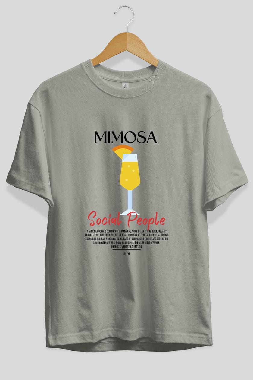 Mimosa Kokteyl Serisi ön Baskılı Oversize t-shirt Erkek Kadın %100 Pamuk Bisiklet Yaka tişort