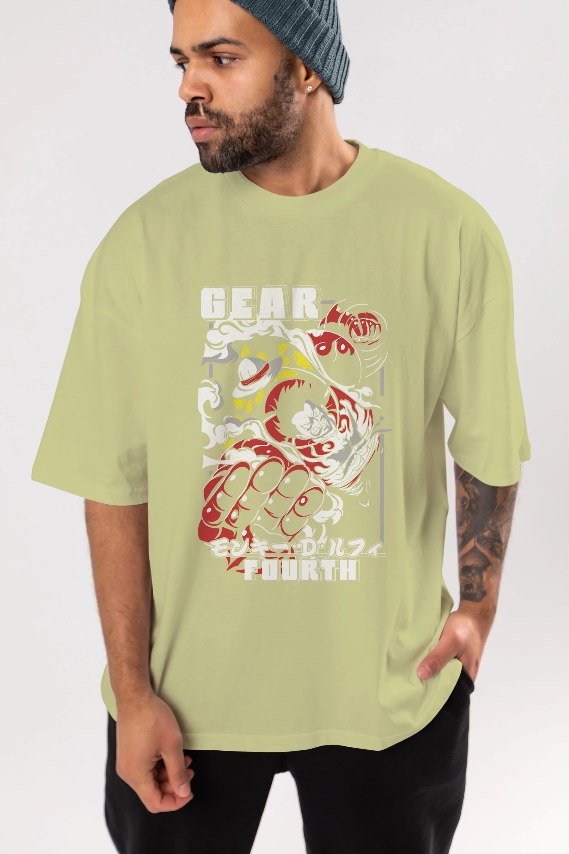 LUFFY gear fourth Anime Ön Baskılı Oversize t-shirt %100 pamuk Erkek Kadın Unisex