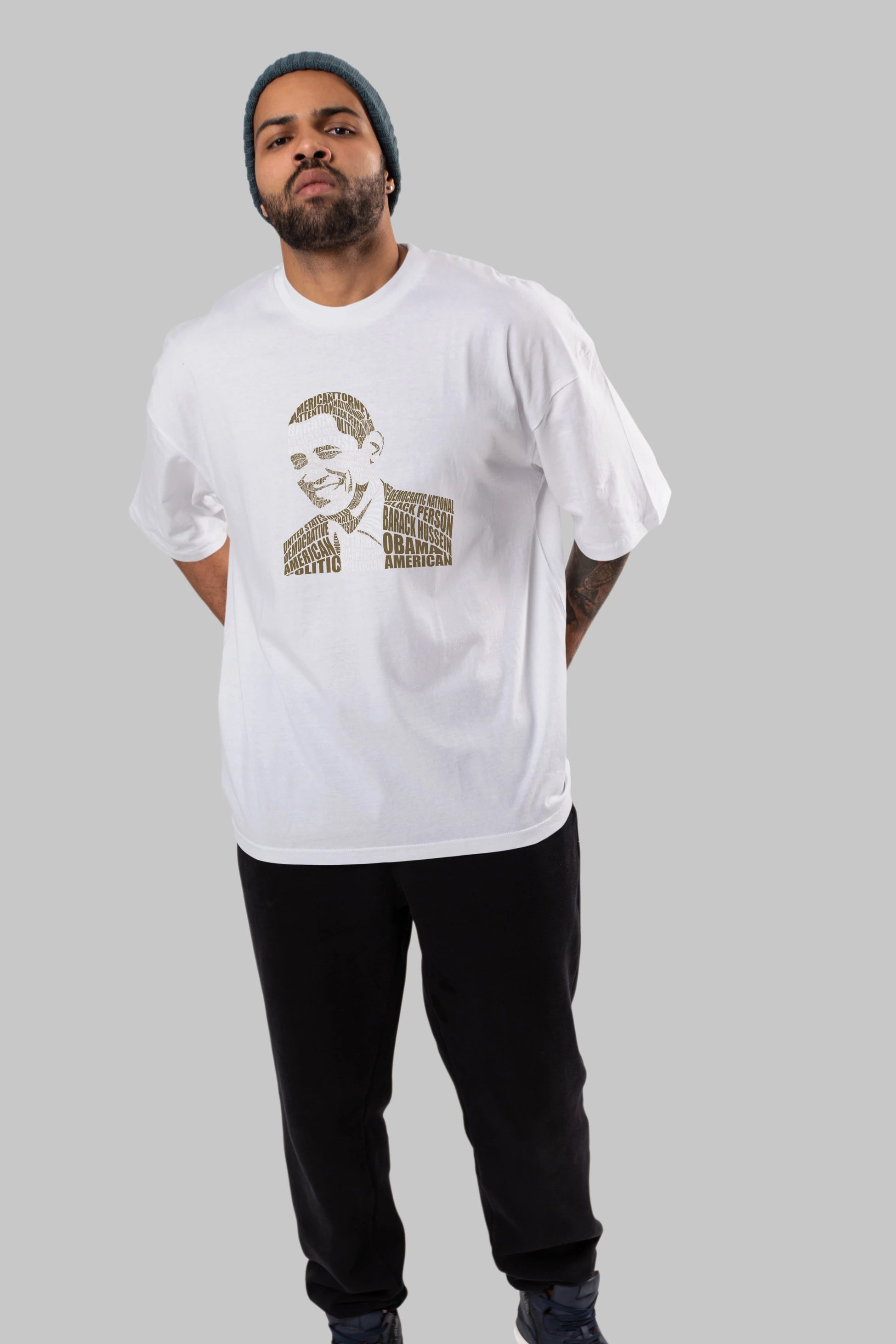 Obama Calligram Ön Baskılı Oversize t-shirt %100 pamuk Erkek Kadın Unisex