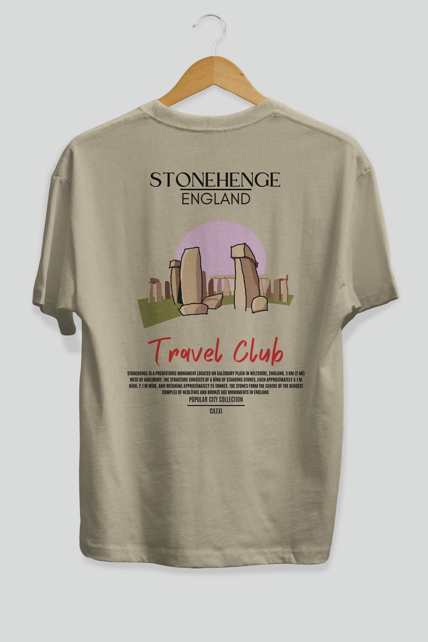Stonehenge England Arka Baskılı Oversize t-shirt Erkek Kadın Pamuk Bisiklet Yaka tişort