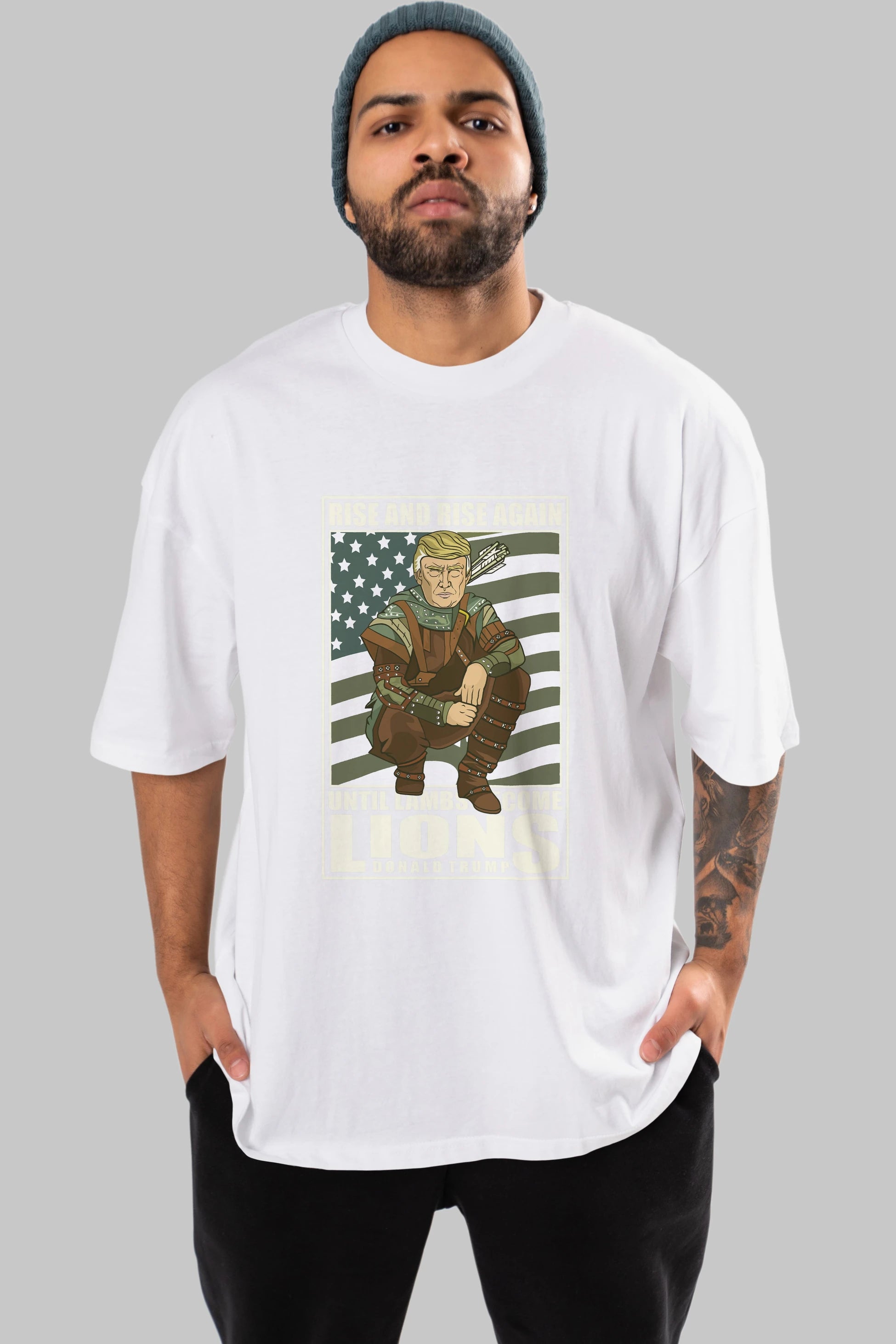 Robin Hood Trump Ön Baskılı Oversize t-shirt Erkek Kadın Unisex %100 Pamuk tişort