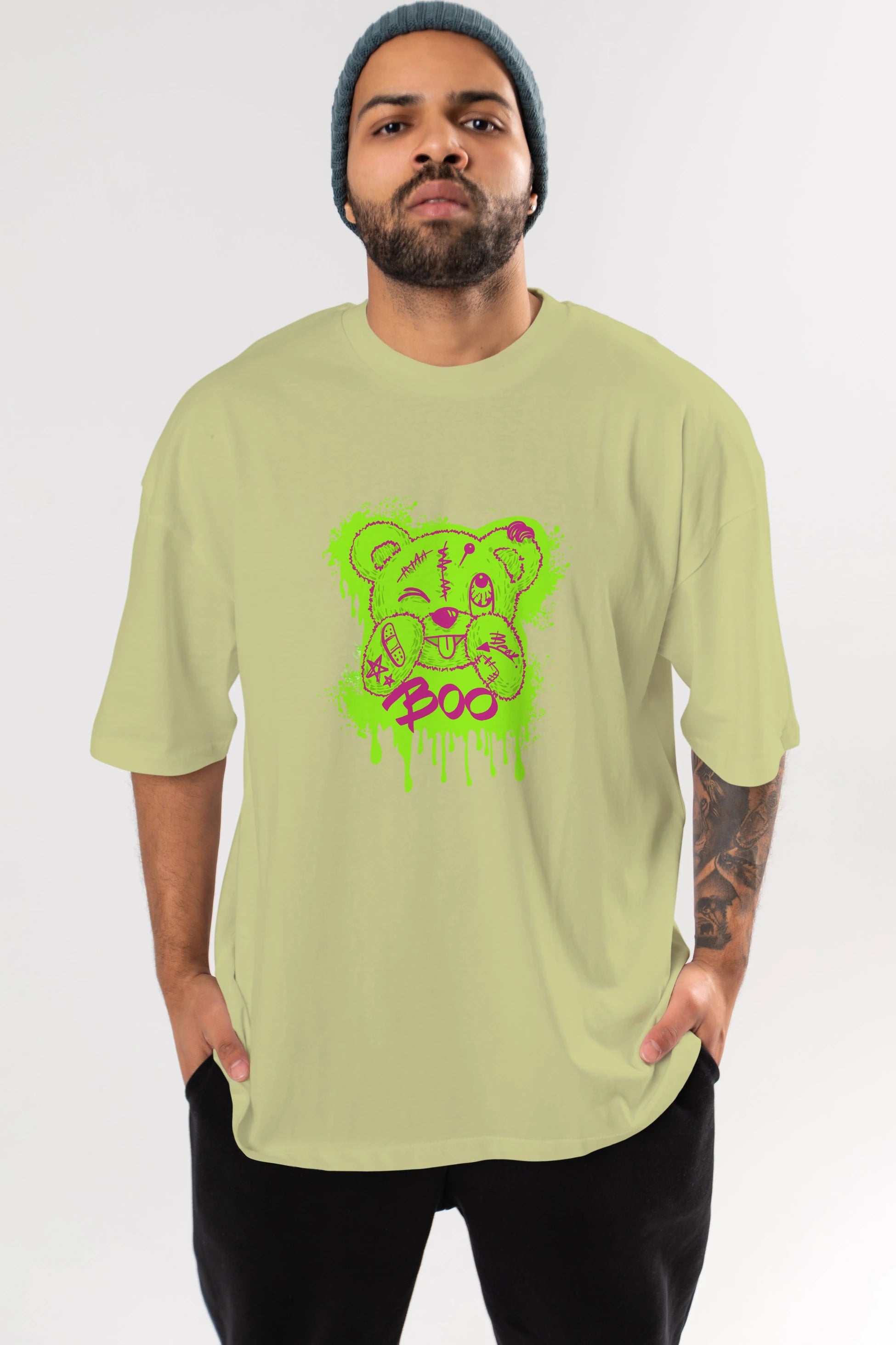 Boo  Bear Ön Baskılı Oversize t-shirt Erkek Kadın Unisex