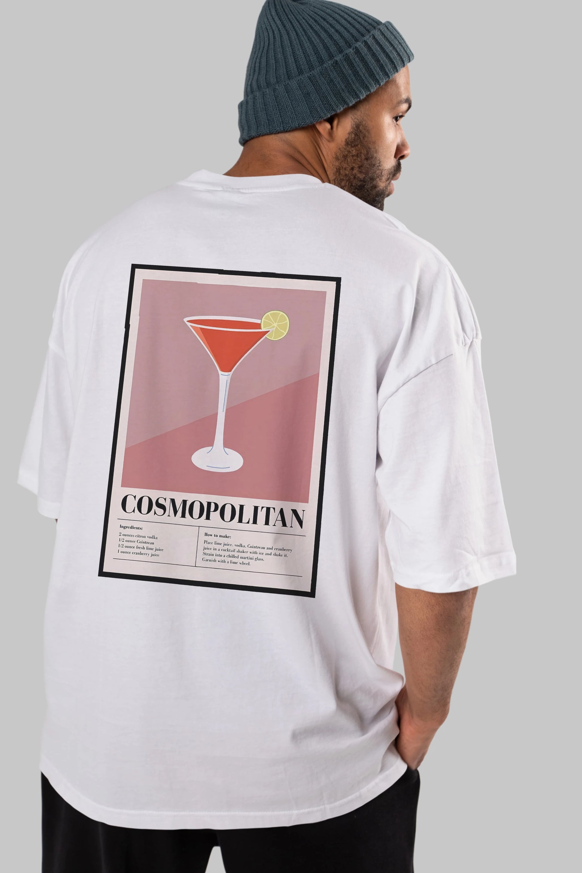 Cosmopolitan 3 Arka Baskılı Oversize t-shirt Erkek Kadın Unisex %100 Pamuk Bisiklet Yaka tişort