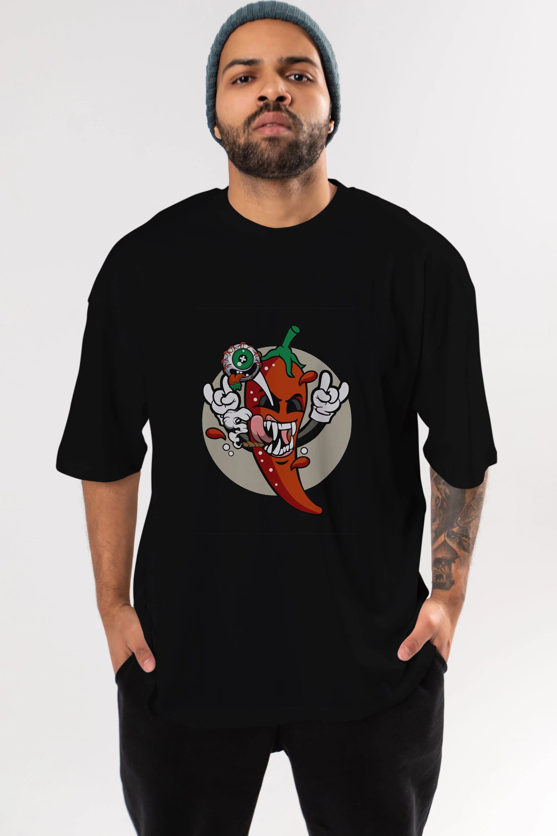 Chili Monster Ön Baskılı Oversize t-shirt Erkek Kadın Unisex %100 Pamuk tişort