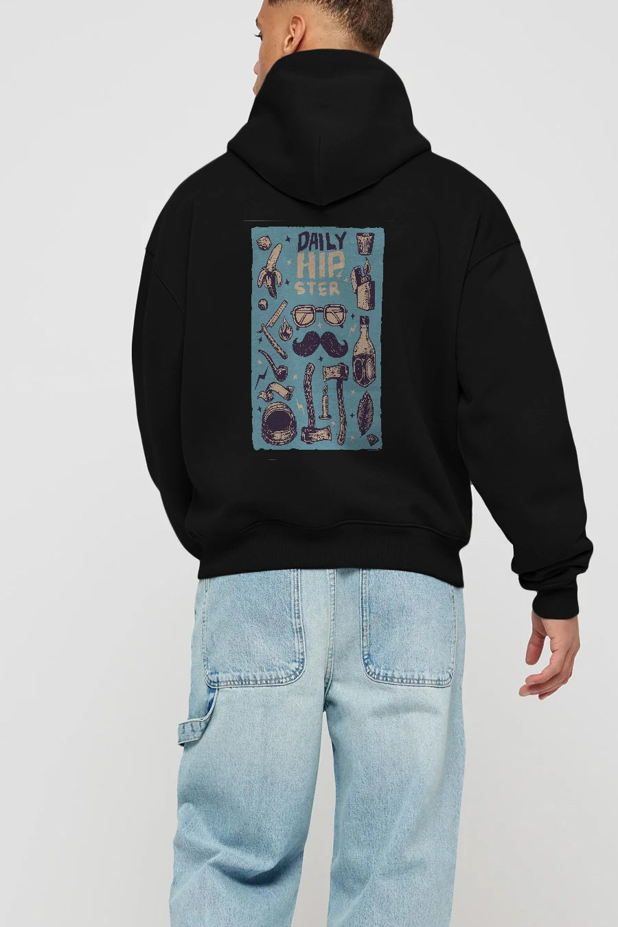 Hipster Arka Baskılı Hoodie Oversize Kapüşonlu Sweatshirt Erkek Kadın Unisex