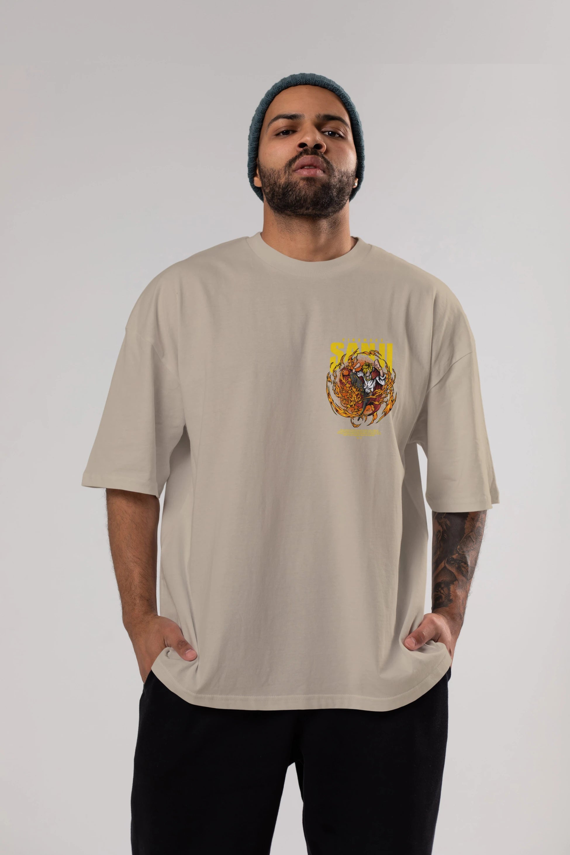 Vinsmoke Sanji Ön Sol Baskılı Oversize t-shirt Erkek Kadın Unisex %100 Pamuk Bisiklet Yaka tişort