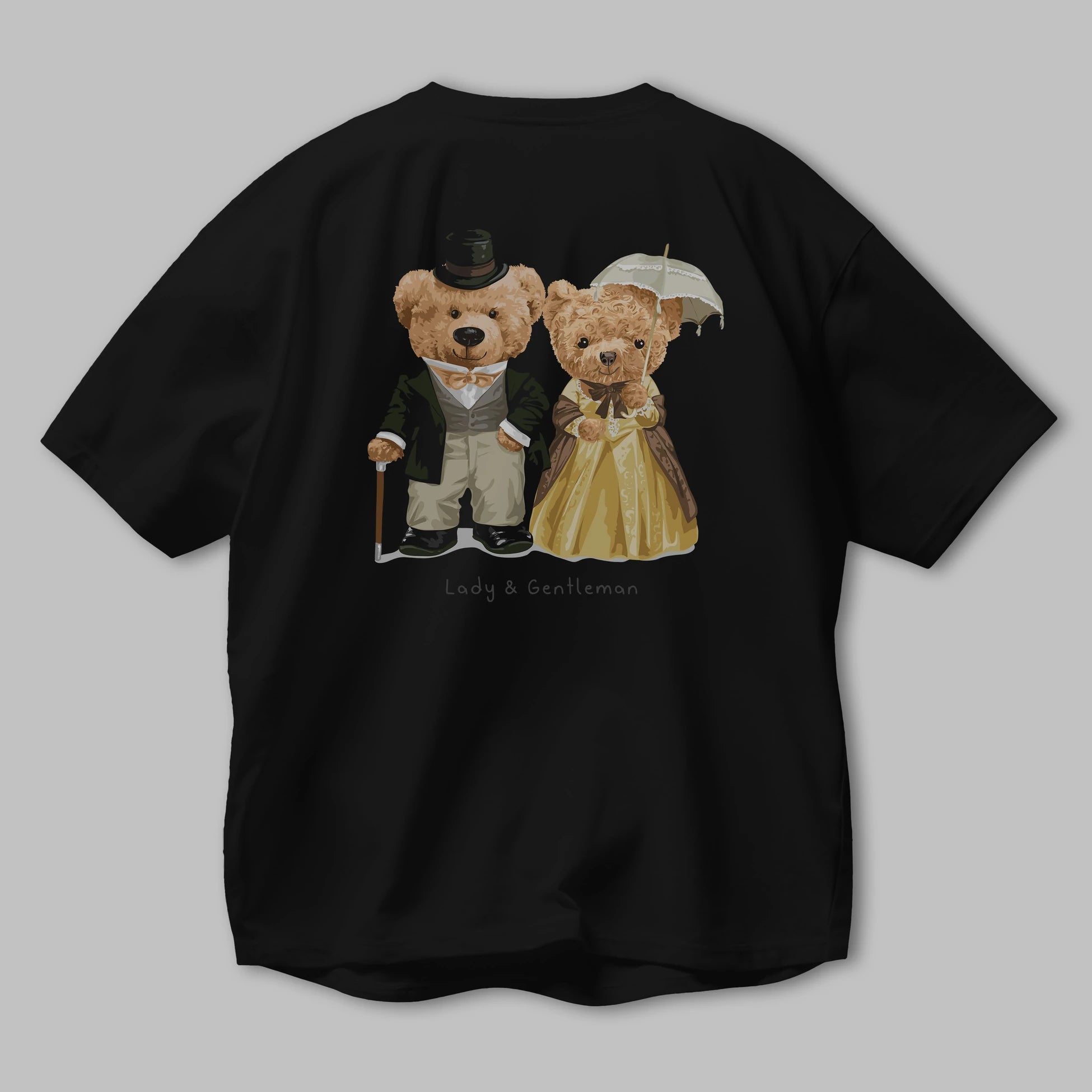 Teddy Bear Couple Arka Baskılı Oversize t-shirt Erkek Kadın Unisex %100 Pamuk