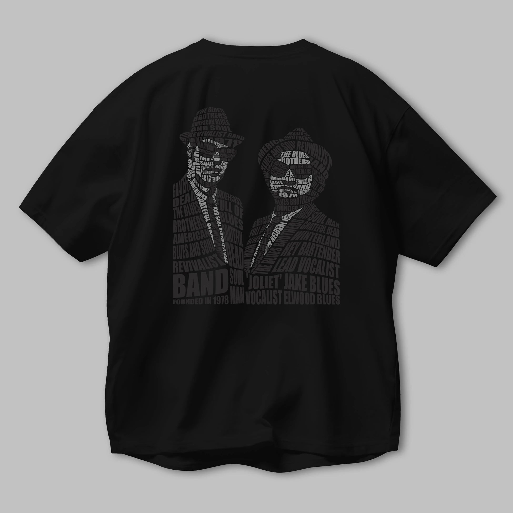 Blues Brothers Calligram Arka Baskılı Oversize t-shirt %100 pamuk Erkek Kadın Unisex