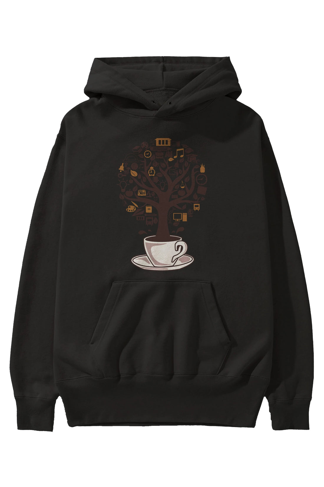 Coffee Tree Ön Baskılı Hoodie Oversize Kapüşonlu Sweatshirt Erkek Kadın Unisex
