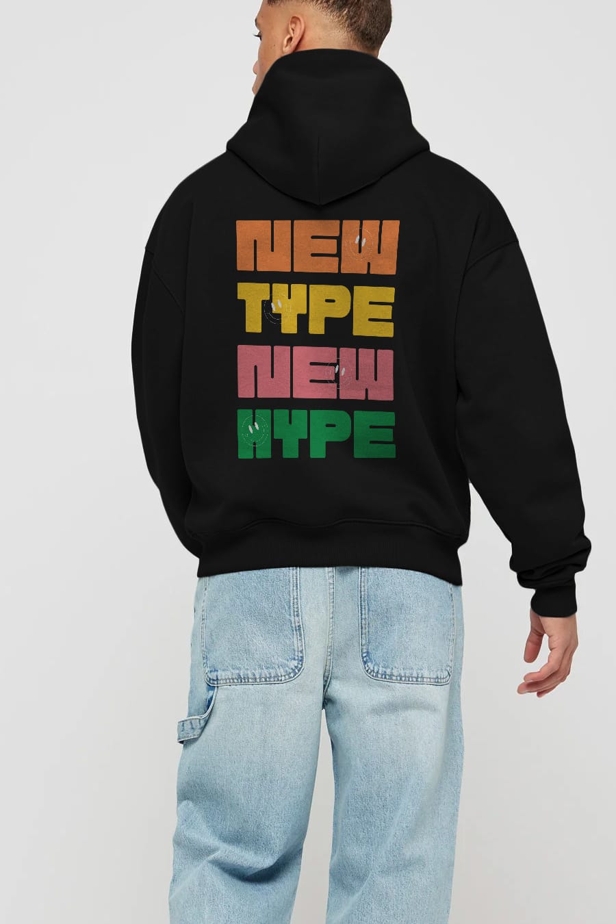 New Type New Hype Yazılı Arka Baskılı Oversize Hoodie Kapüşonlu Sweatshirt Erkek Kadın Unisex