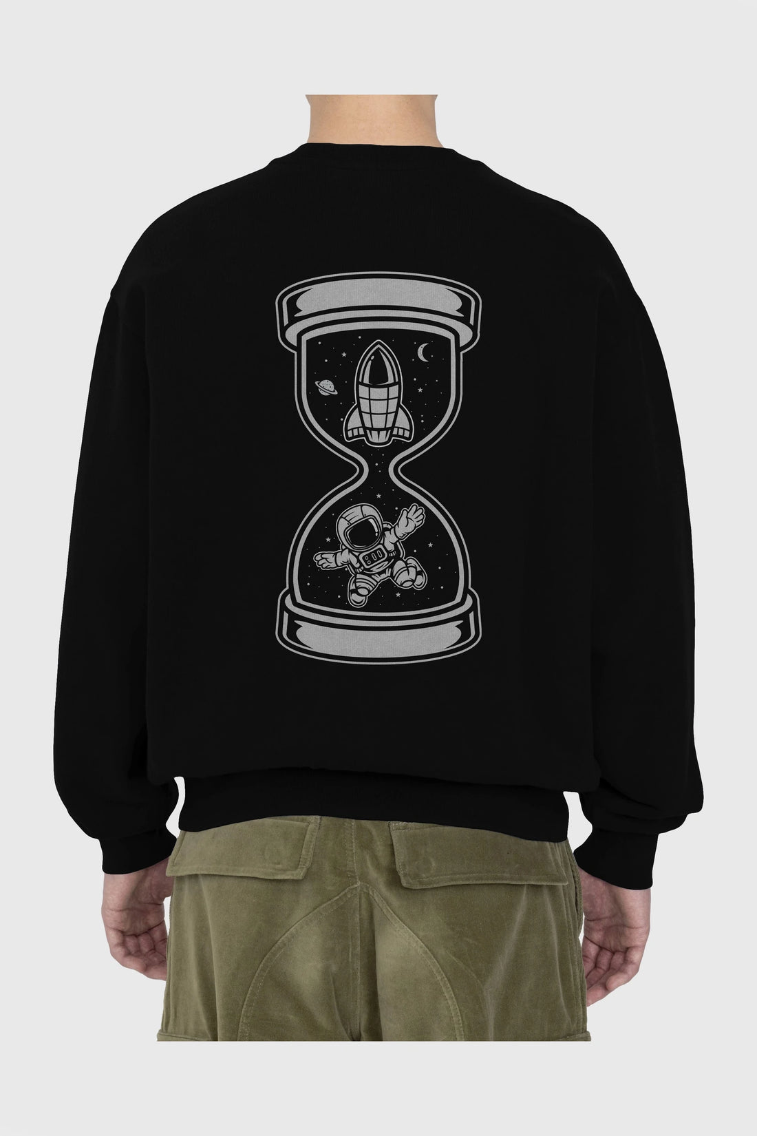 Astronaut Time Arka Baskılı Oversize Sweatshirt Erkek Kadın Unisex