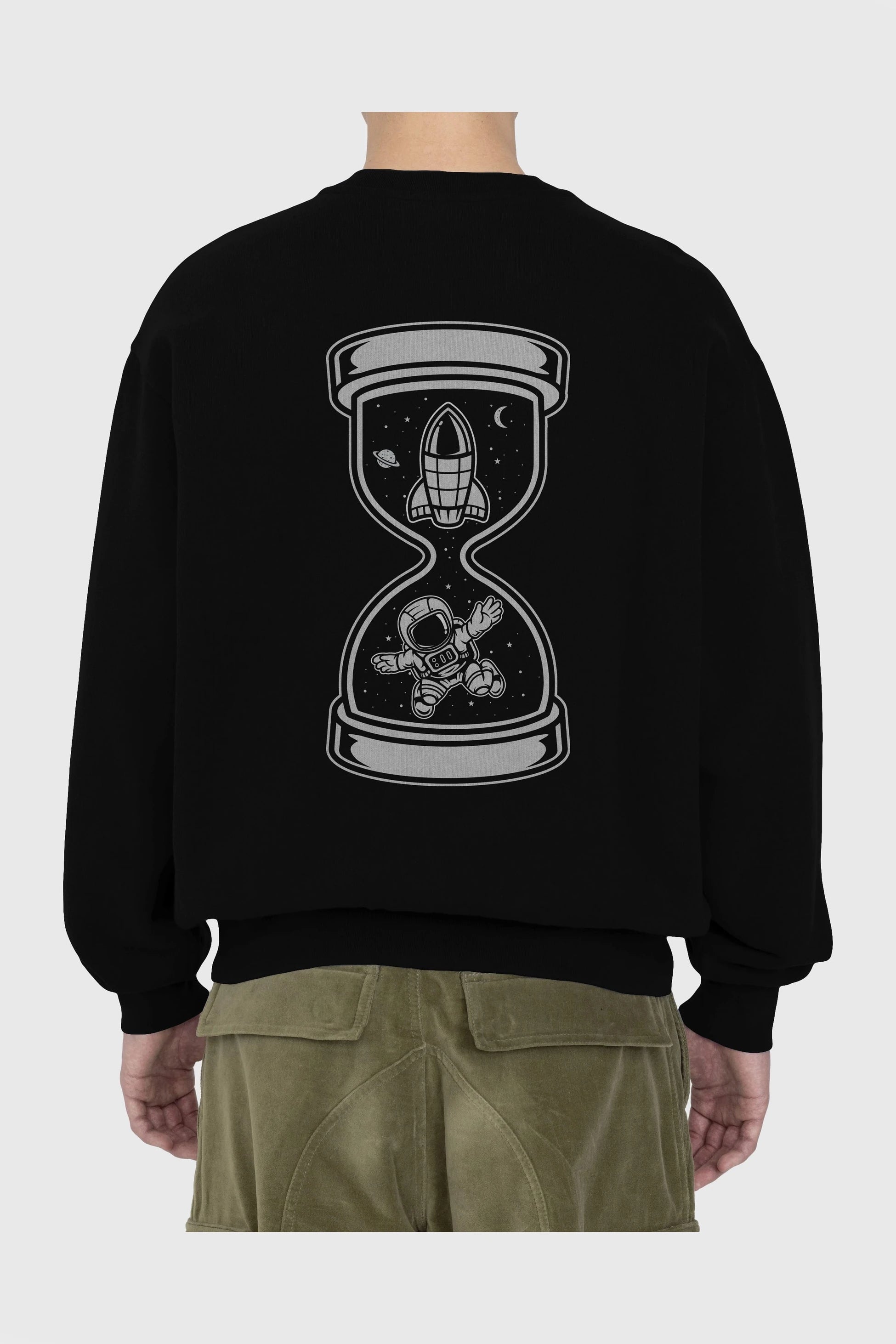 Astronaut Time Arka Baskılı Oversize Sweatshirt Erkek Kadın Unisex